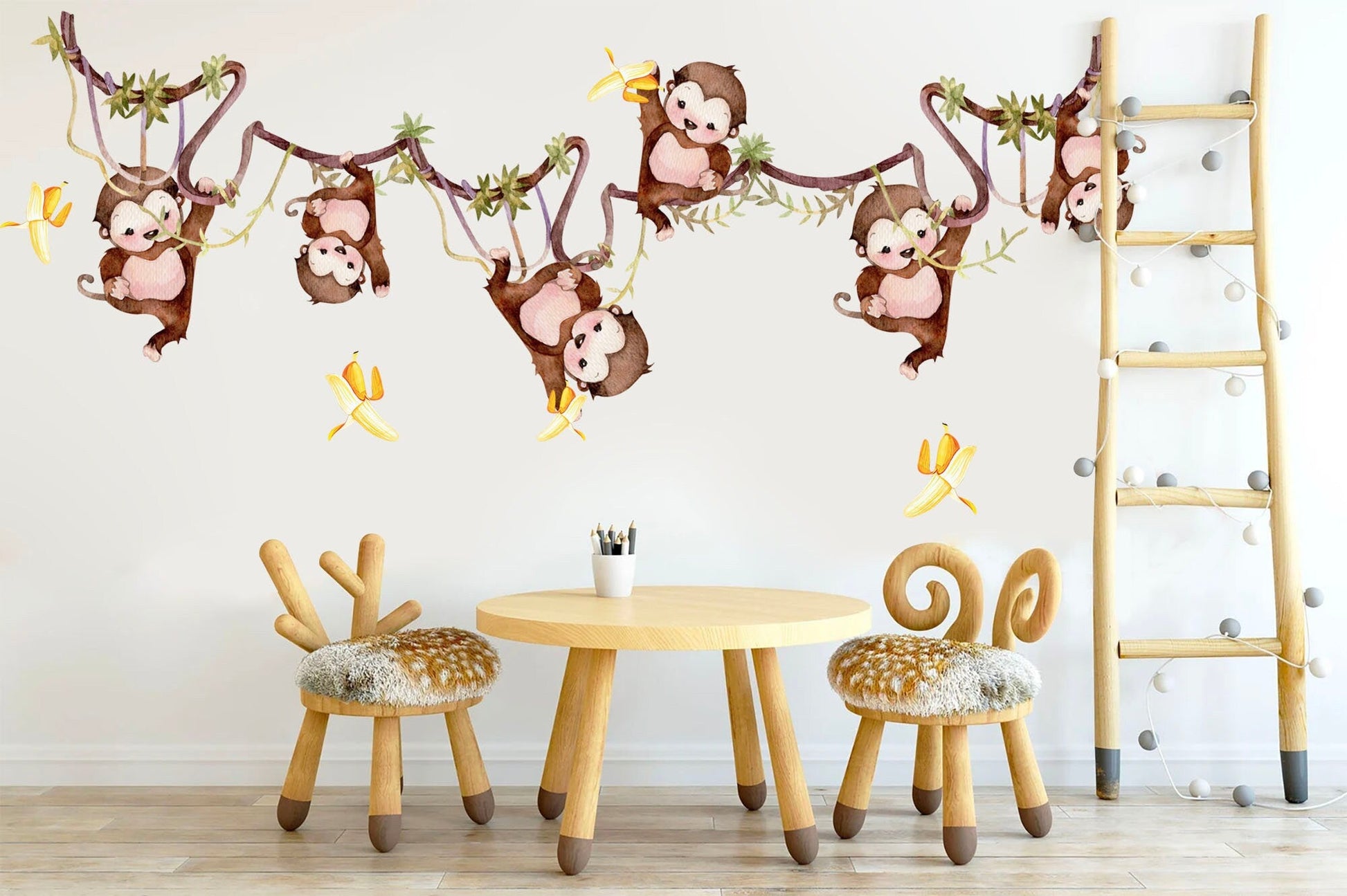 Monkey Vine Banana Picking Wall Decal - Removable Peel and Stick - BR213