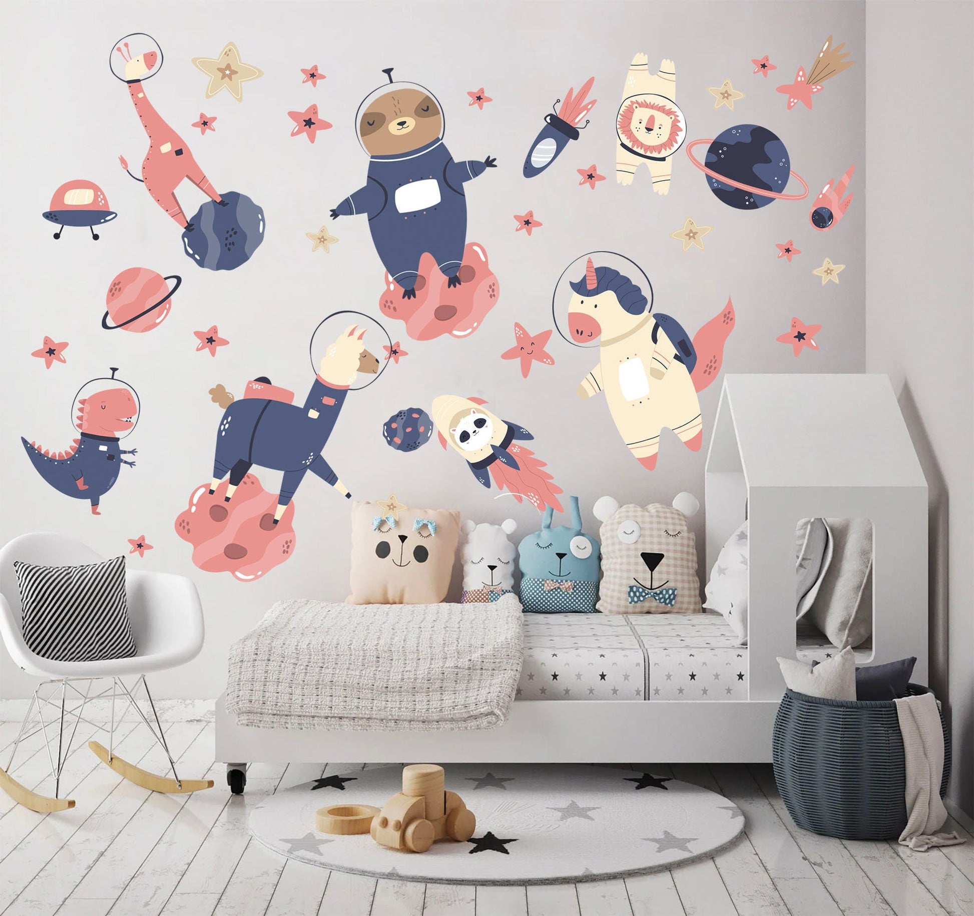 Space Animal Astronaut Unicorn Koala Dinosaur Giraffe Nursery Wall Decal - BR233