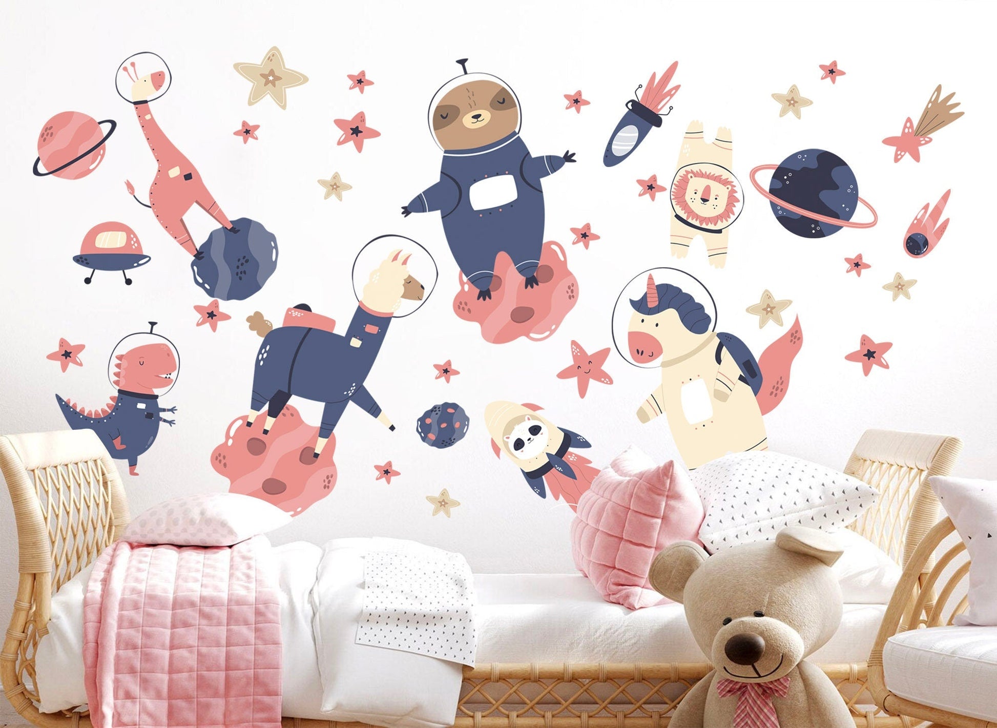 Space Animal Astronaut Unicorn Koala Dinosaur Giraffe Nursery Wall Decal - BR233