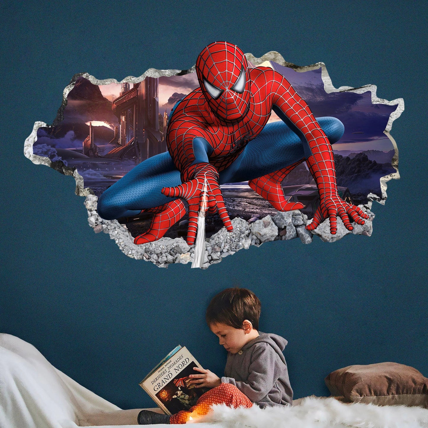 Spiderman Jump Out a Smashed Wall - Spider-man Wall Decal