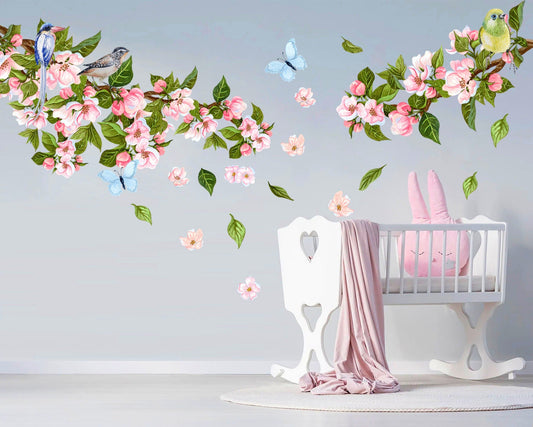 Floral Branches and Birds Wall Decal - Cherry Blossoms - BR243