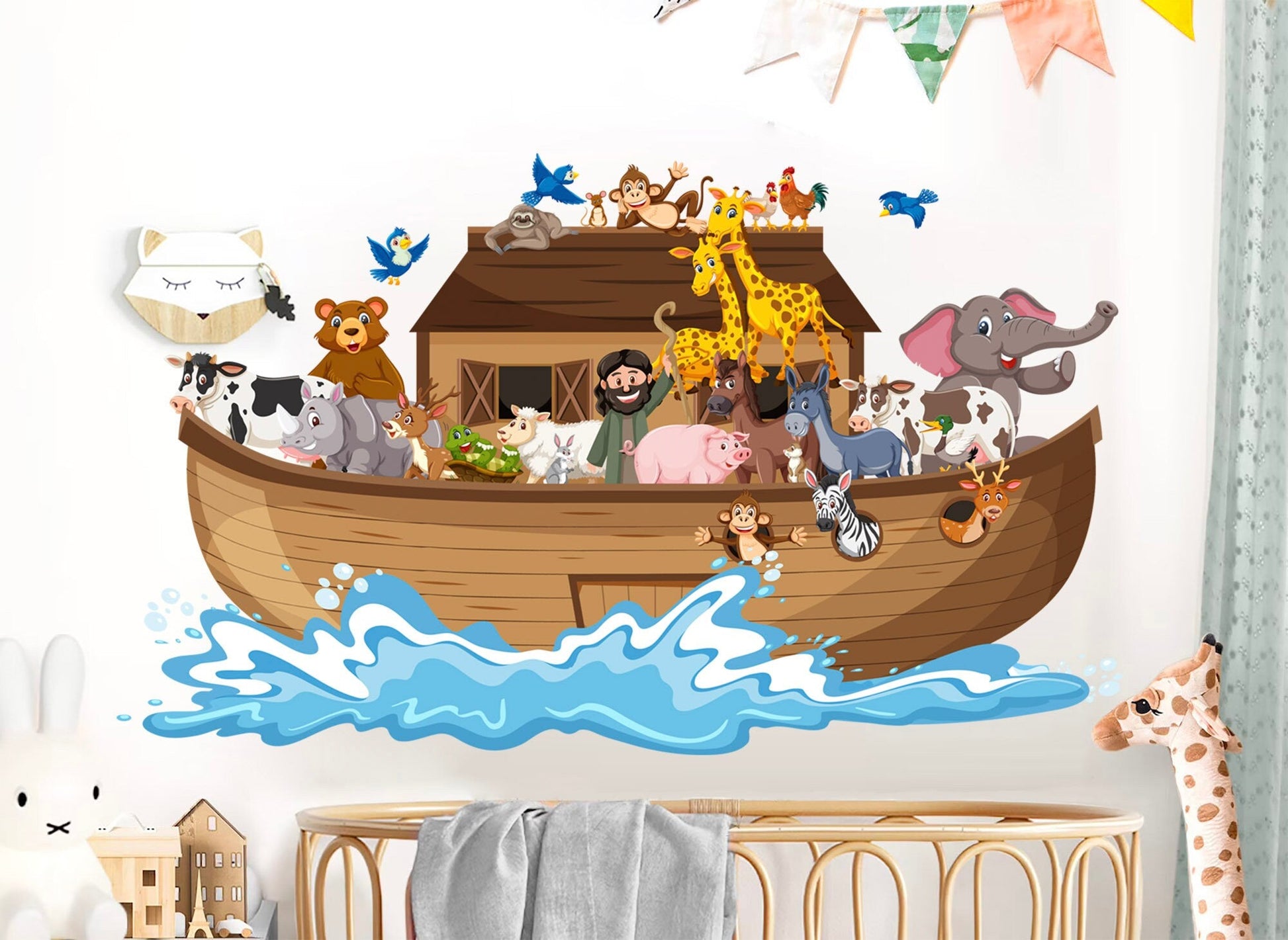 Noah's Ark Animal Parade Wall Decal - Elephant Giraffe Bear Cow Removable - BR246