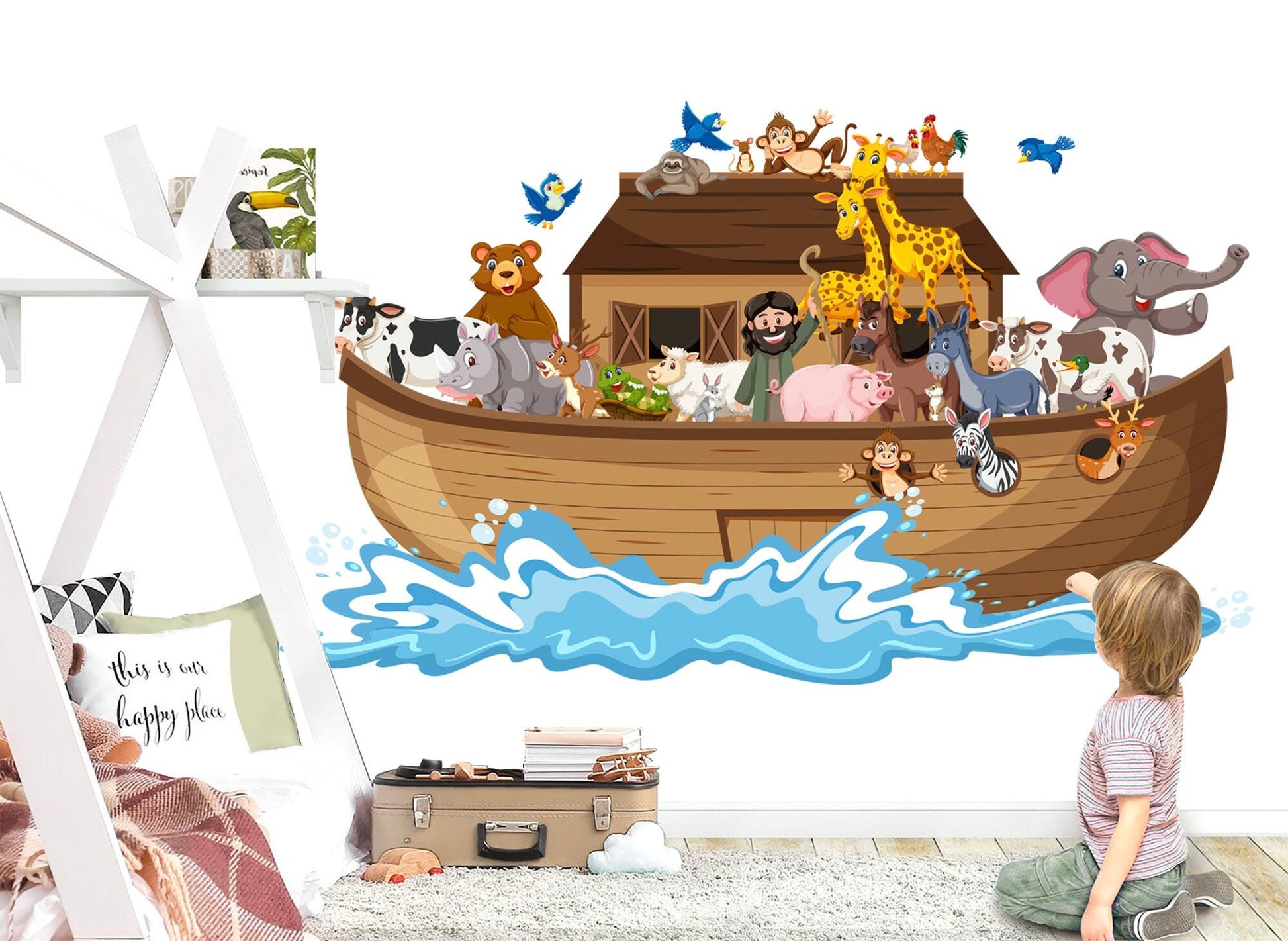 Noah's Ark Animal Parade Wall Decal - Elephant Giraffe Bear Cow Removable - BR246