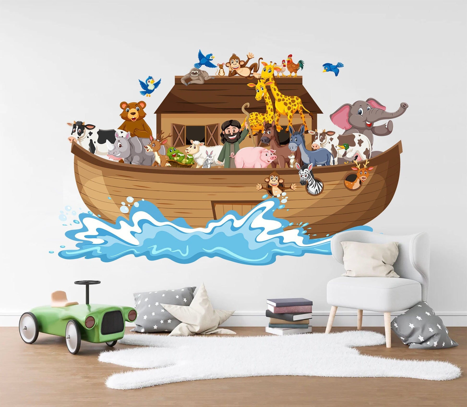 Noah's Ark Animal Parade Wall Decal - Elephant Giraffe Bear Cow Removable - BR246