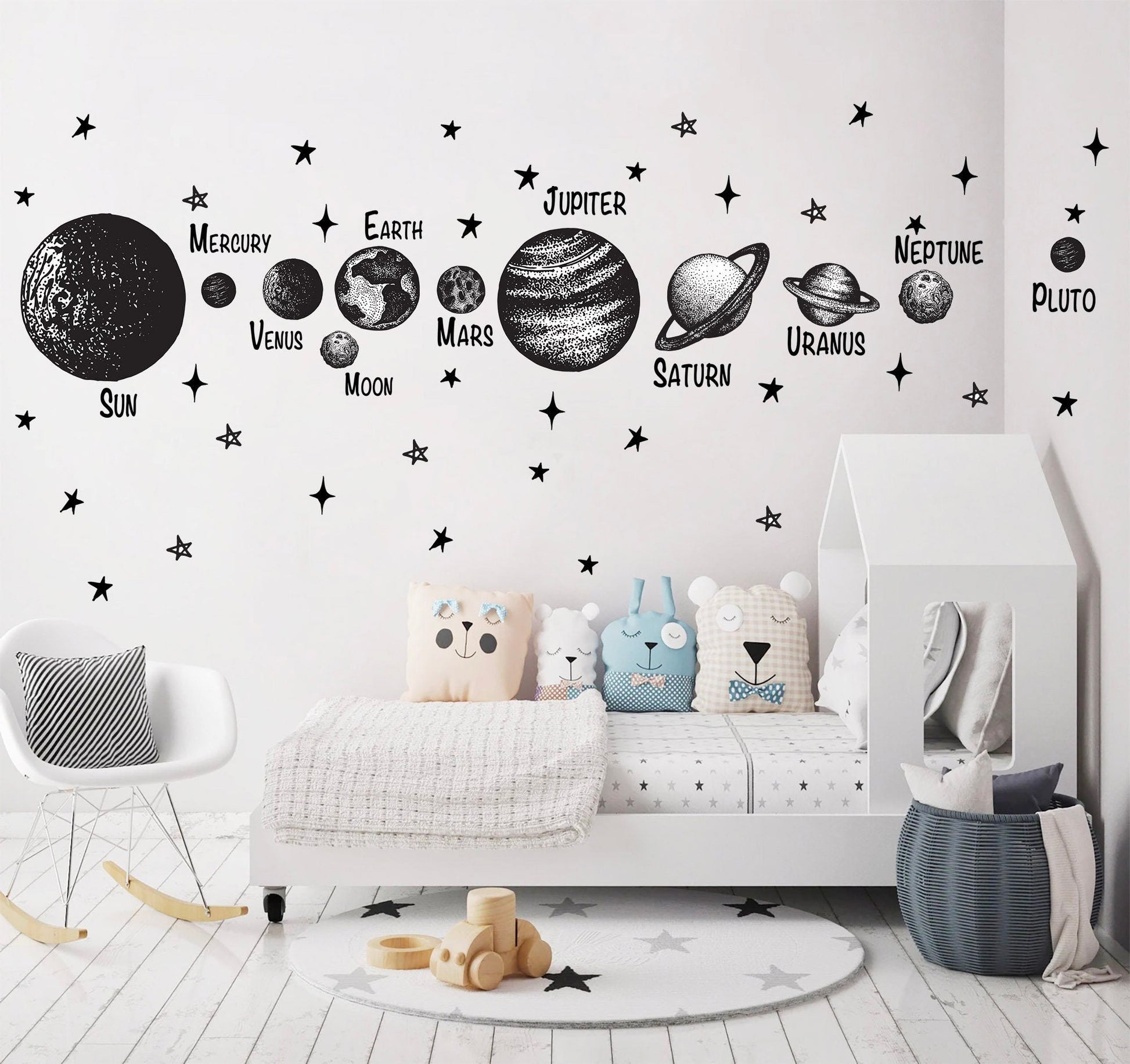 Golden Solar System Planets Space Jupiter Mars Earth Moon Remove Wall Decals - BR251