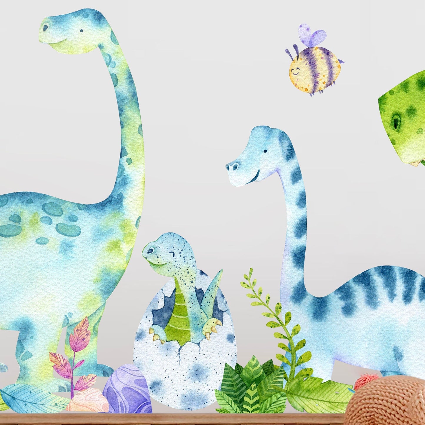 Watercolour Prehistoric Stegosaurus Brachiosaurus Triceratops Dinosaurs Nursery Wall Decal - Kids Bedroom - BR265