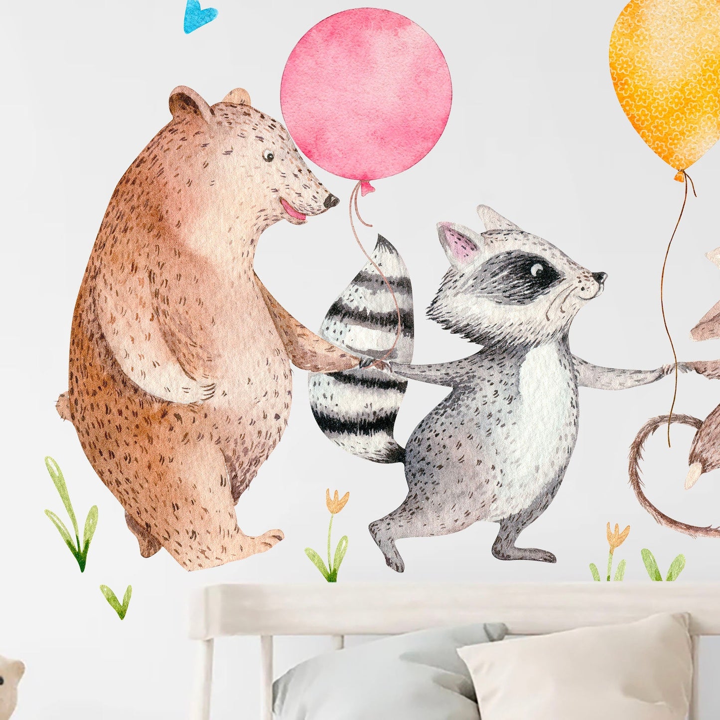 Forest Animals Woodland Friends Party Wall Decal - Bear Fox Rabbit Woodland Friends Balloon Adventure - BR271