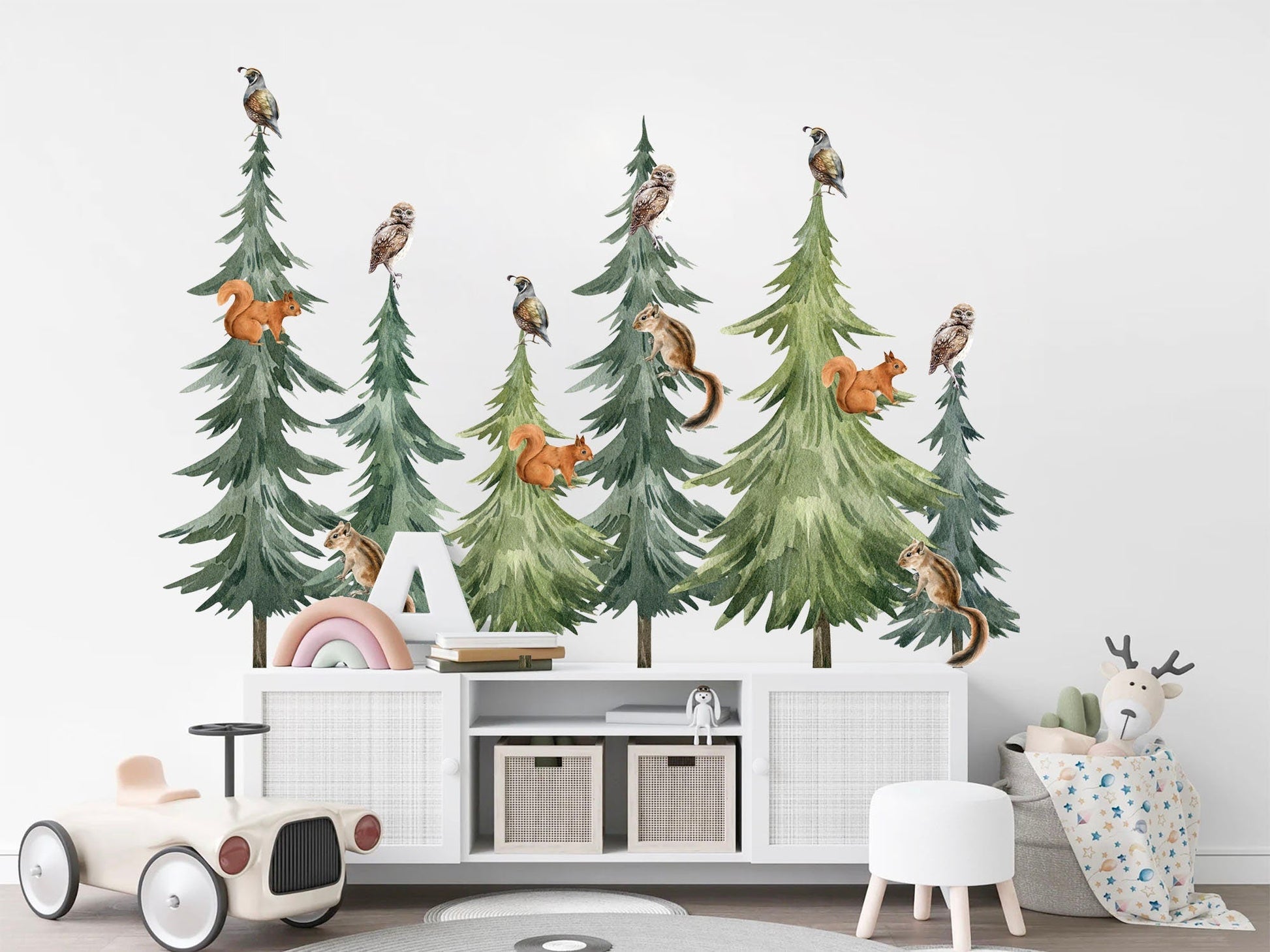 Enchanting Forest Friends Watercolor Wall Decal - Squirrel Pine - BR272