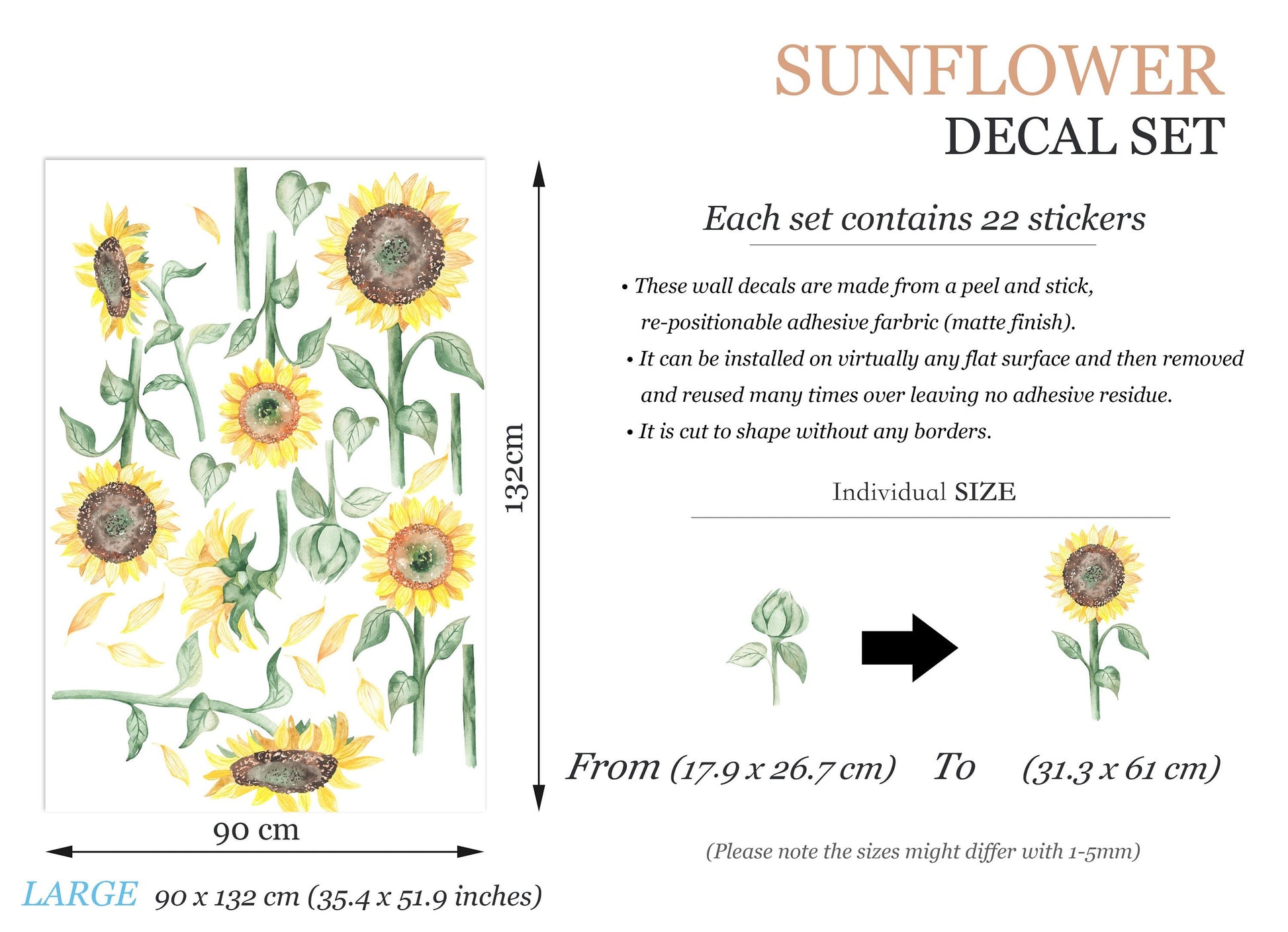 Watercolor Sunflower Peel and Stick Wall Decals - BR256