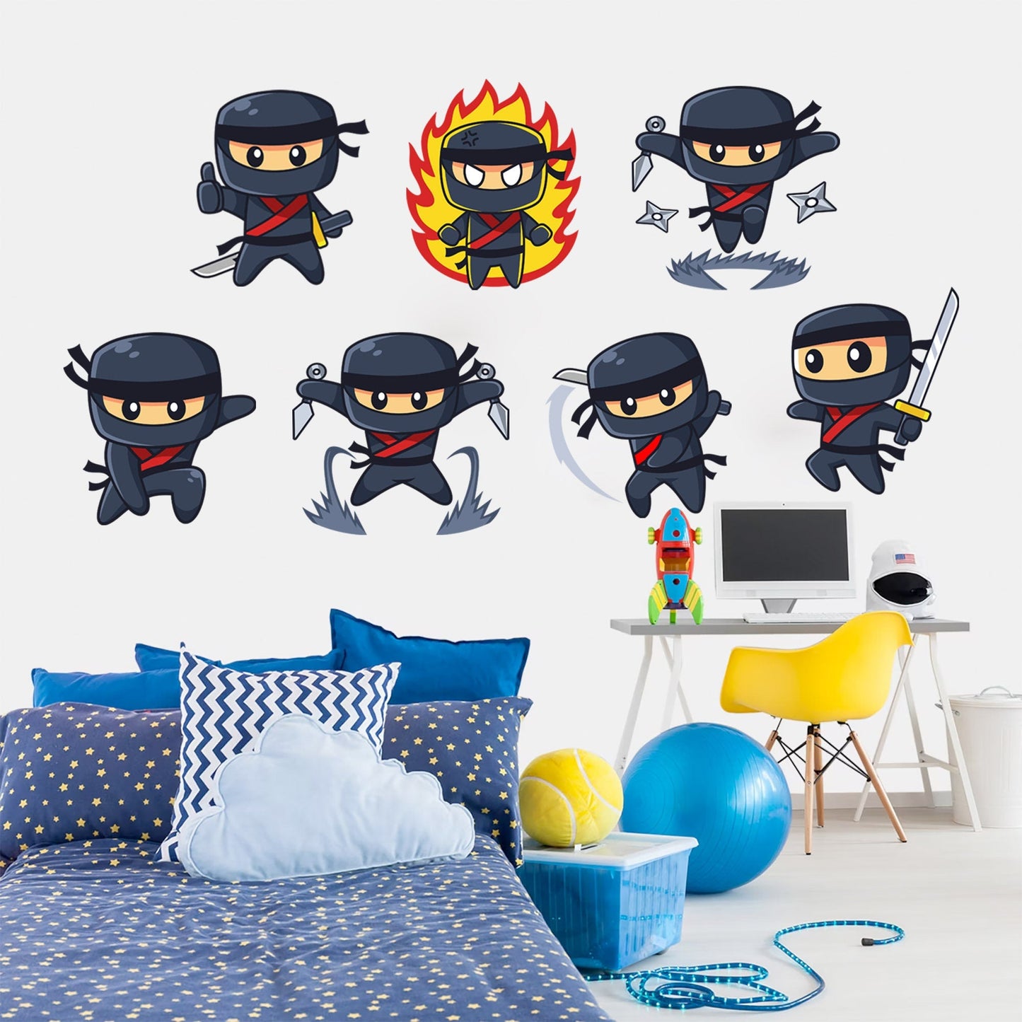 Japanese Cartoon Ninja Smashed Pose Wall Decal - Removable Peel and Stick - BR258