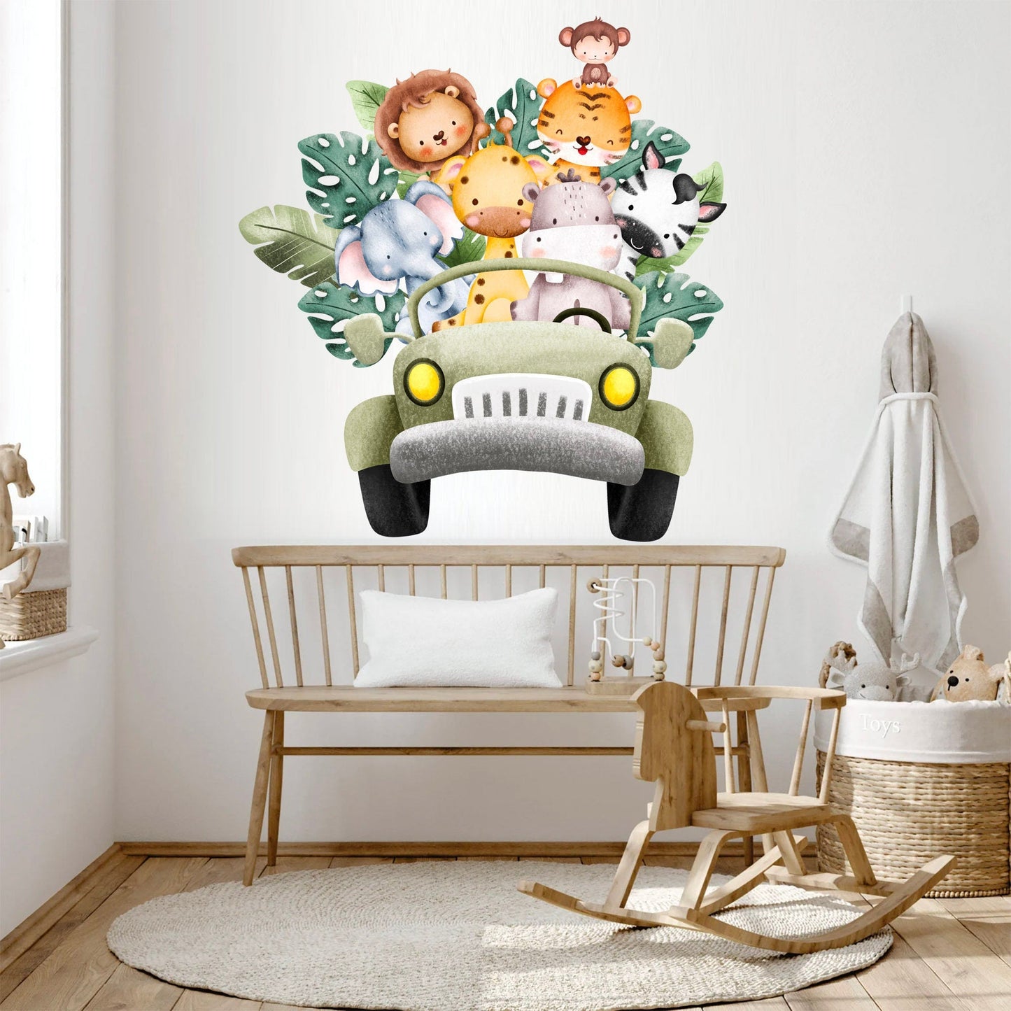 African Animals on Offroad Car Elephant Lion Monkey Giraffe Safari Removable Wall Decal - BR262