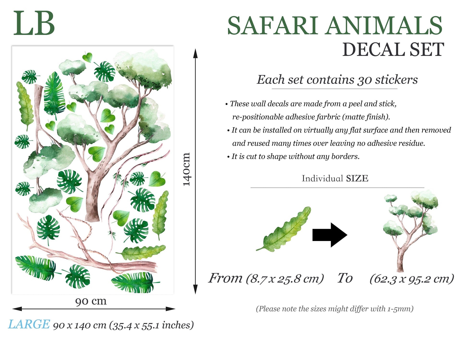African Savannah Animals Surrounded by Palm Leaves Wall Decal - BR264
