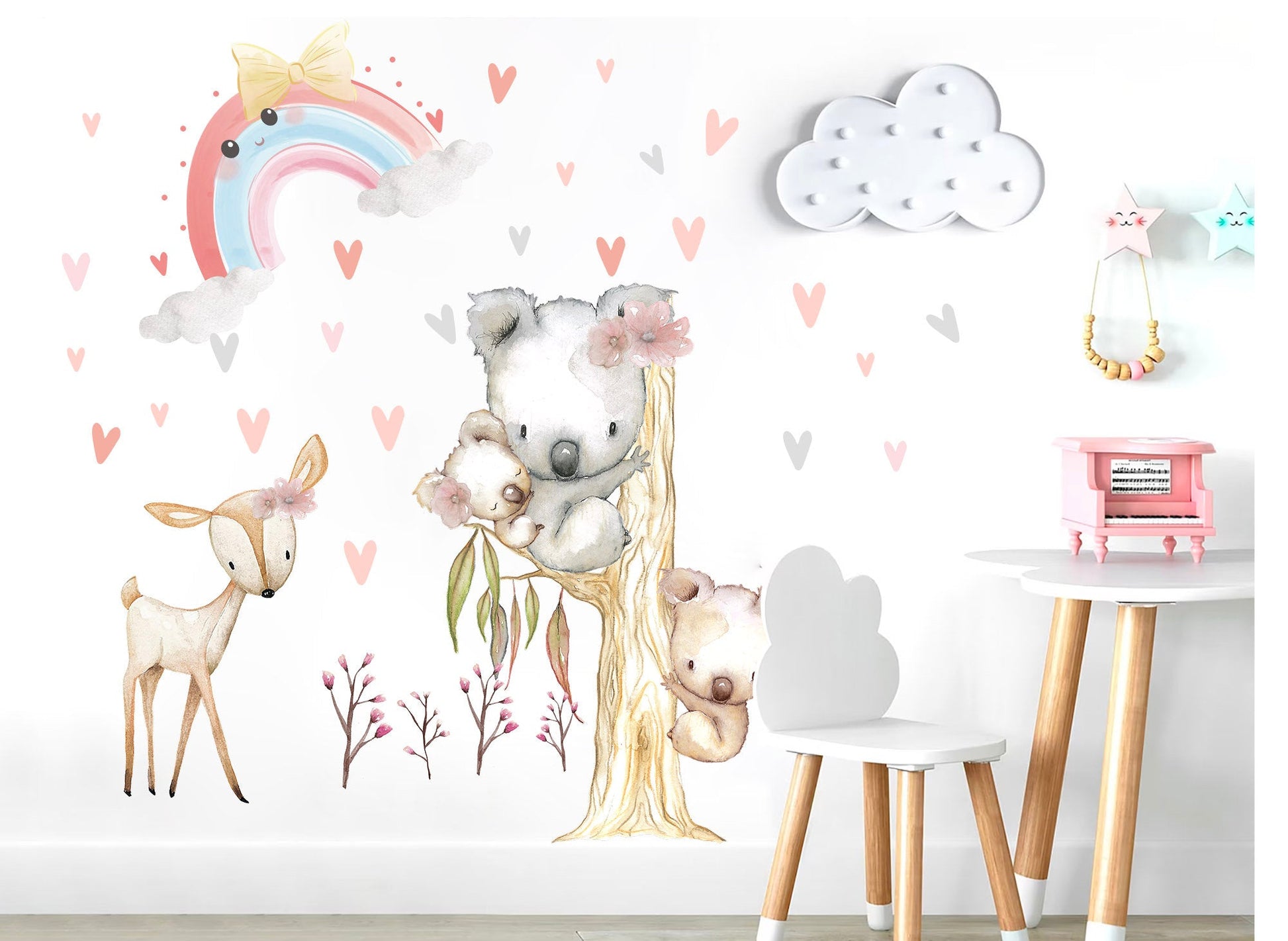 Baby Koala and Deer under Rainbow Tree Removable Wall Decal - BR269