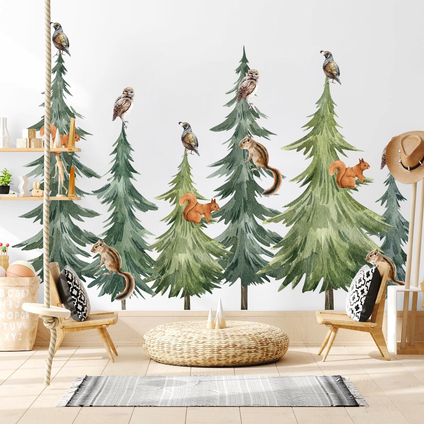Enchanting Forest Friends Watercolor Wall Decal - Squirrel Pine - BR272