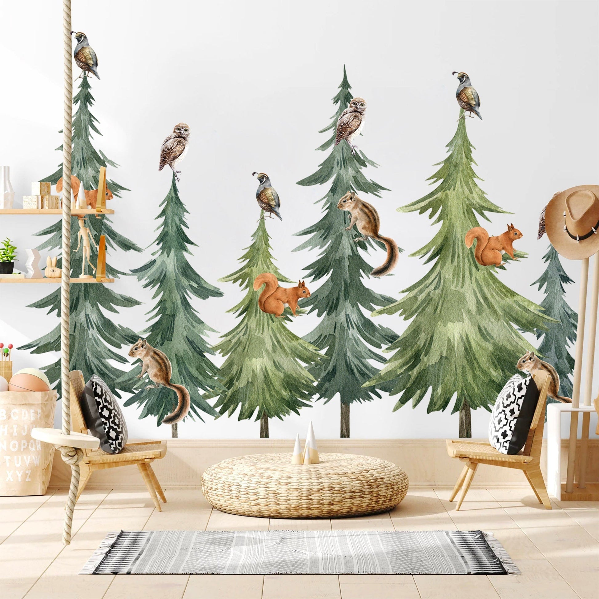 Enchanting Forest Friends Watercolor Wall Decal - Squirrel Pine - BR272
