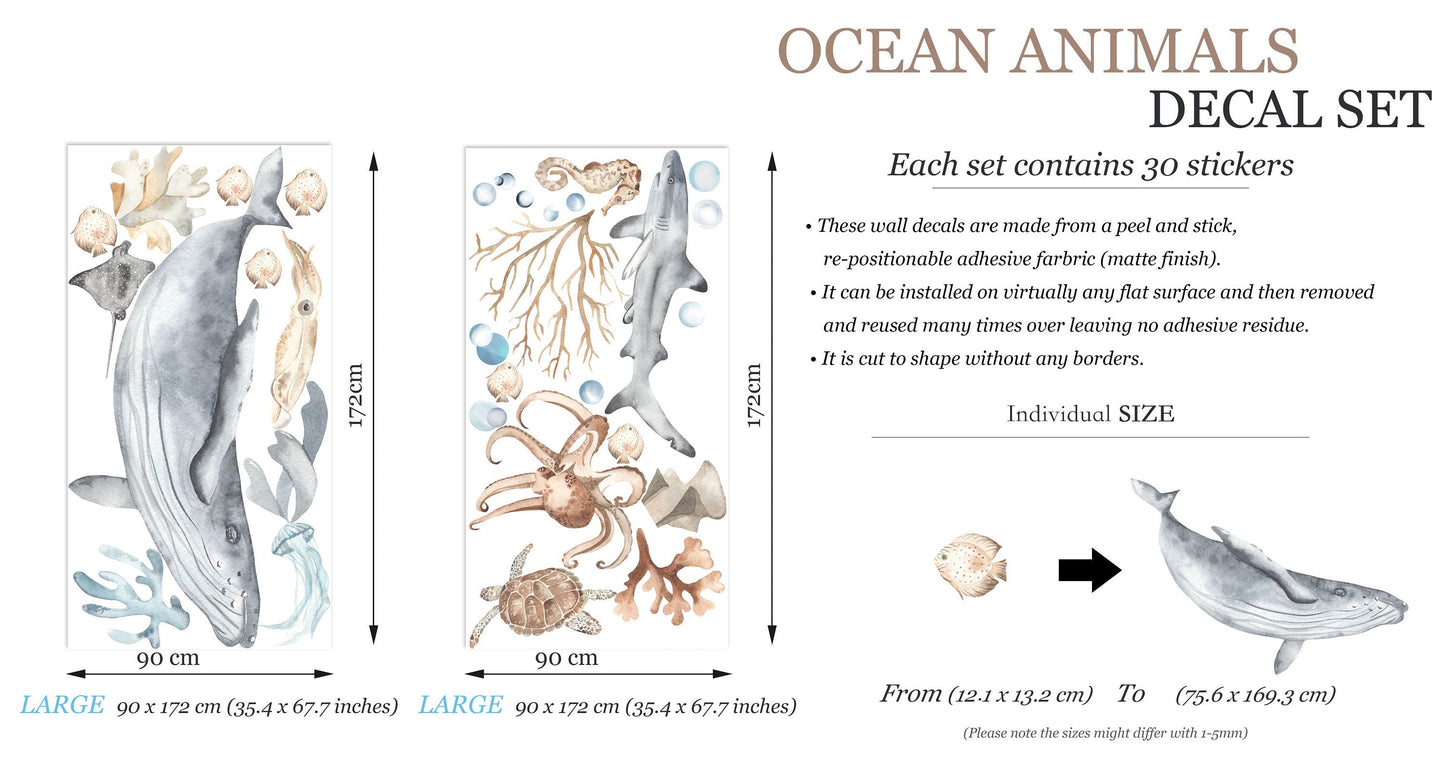 Underwater Sea Life Wall Decal – Whale Shark, Turtle, Jellyfish – Ocean Nursery Decor- BR032
