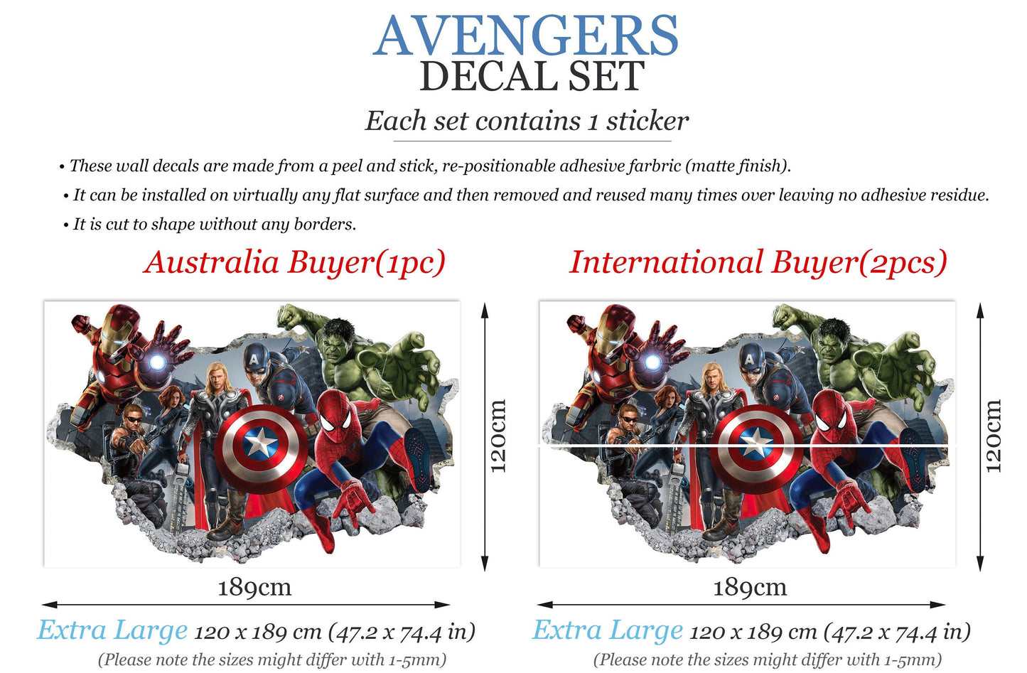 Avengers Hulk Spiderman Iron Man Thor Captain America 3D Wall Decal – Removable Superhero Sticker for Boys Room Playroom Wall Art