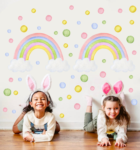 Pink Rainbow bubble dot Girl Bedroom Decal Wall - Repositionable Peel and Stick Fabric Wall Stickers - BR278