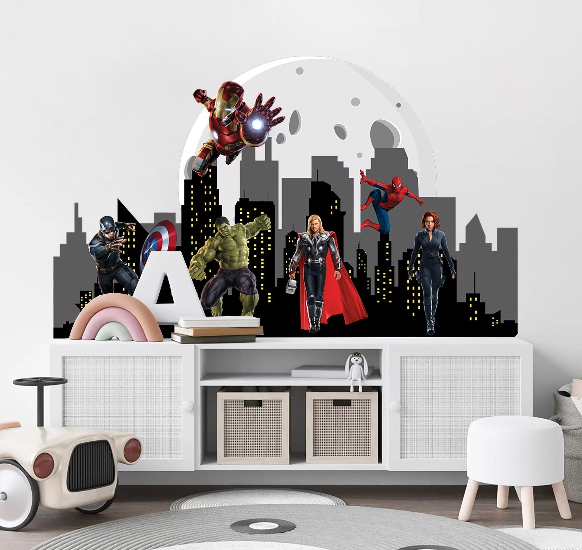 Marvel Heroes Cityscape Skyline Silhouette Wall Decal - Hulk Spiderman Captain America
