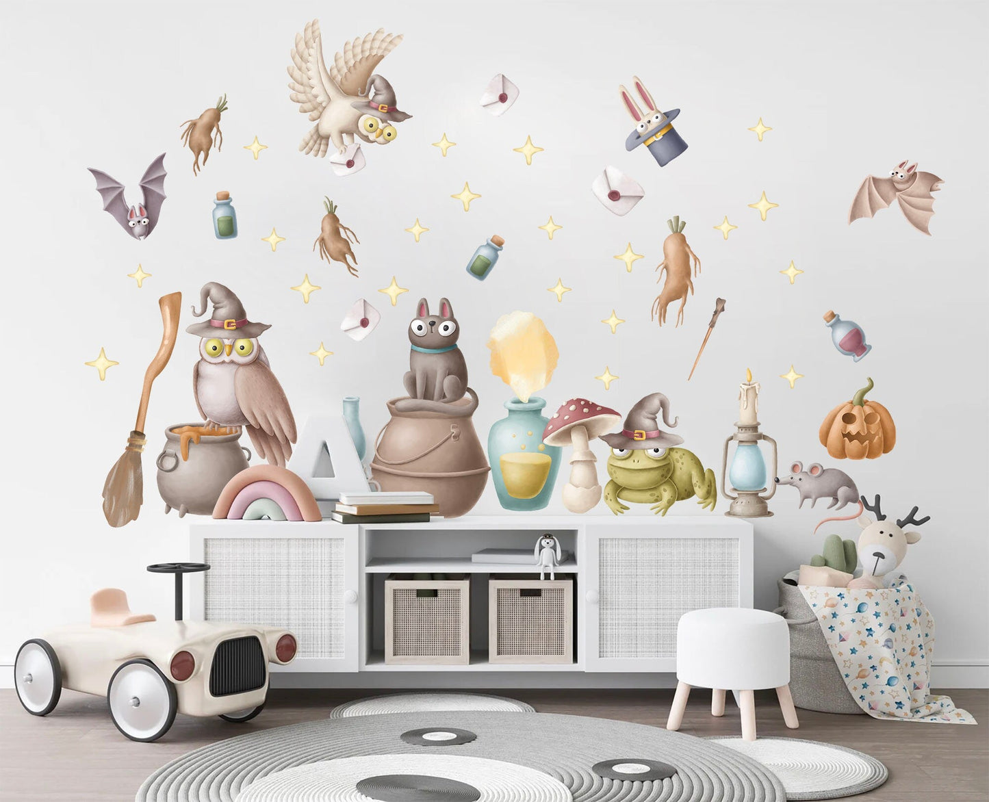 Enchanted Magic Academy Wall Decal -  Eagles Brooms Potion Bottles Wands & Hats - BR286