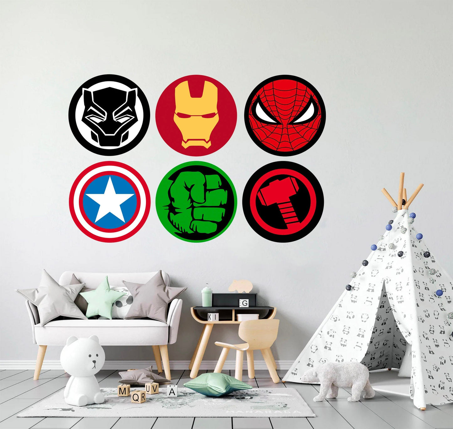 Super heroes Avengers LOGOS Spiderman Ironman Wall Decal - Boy's Room Gift