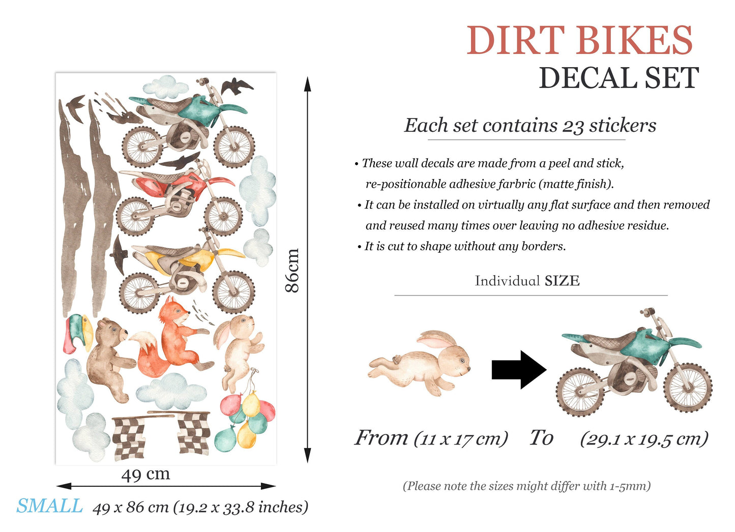 Animal on Moto-X Stunt Off-Road Dirt Bikes Removable Wall Decal Sticker - Boys Room Gift - BR294