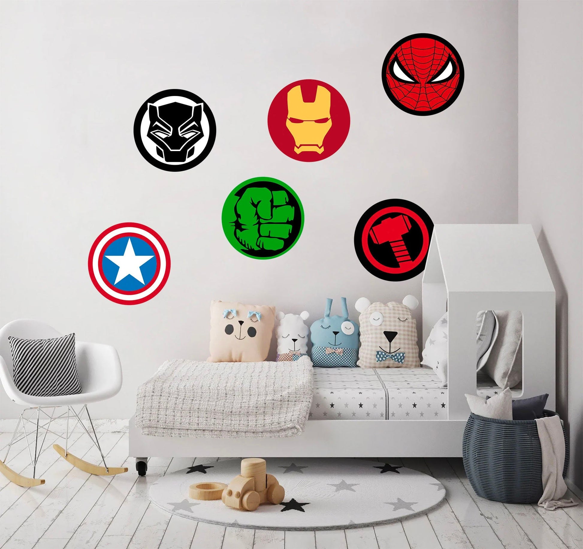 Super heroes Avengers LOGOS Spiderman Ironman Wall Decal - Boy's Room Gift