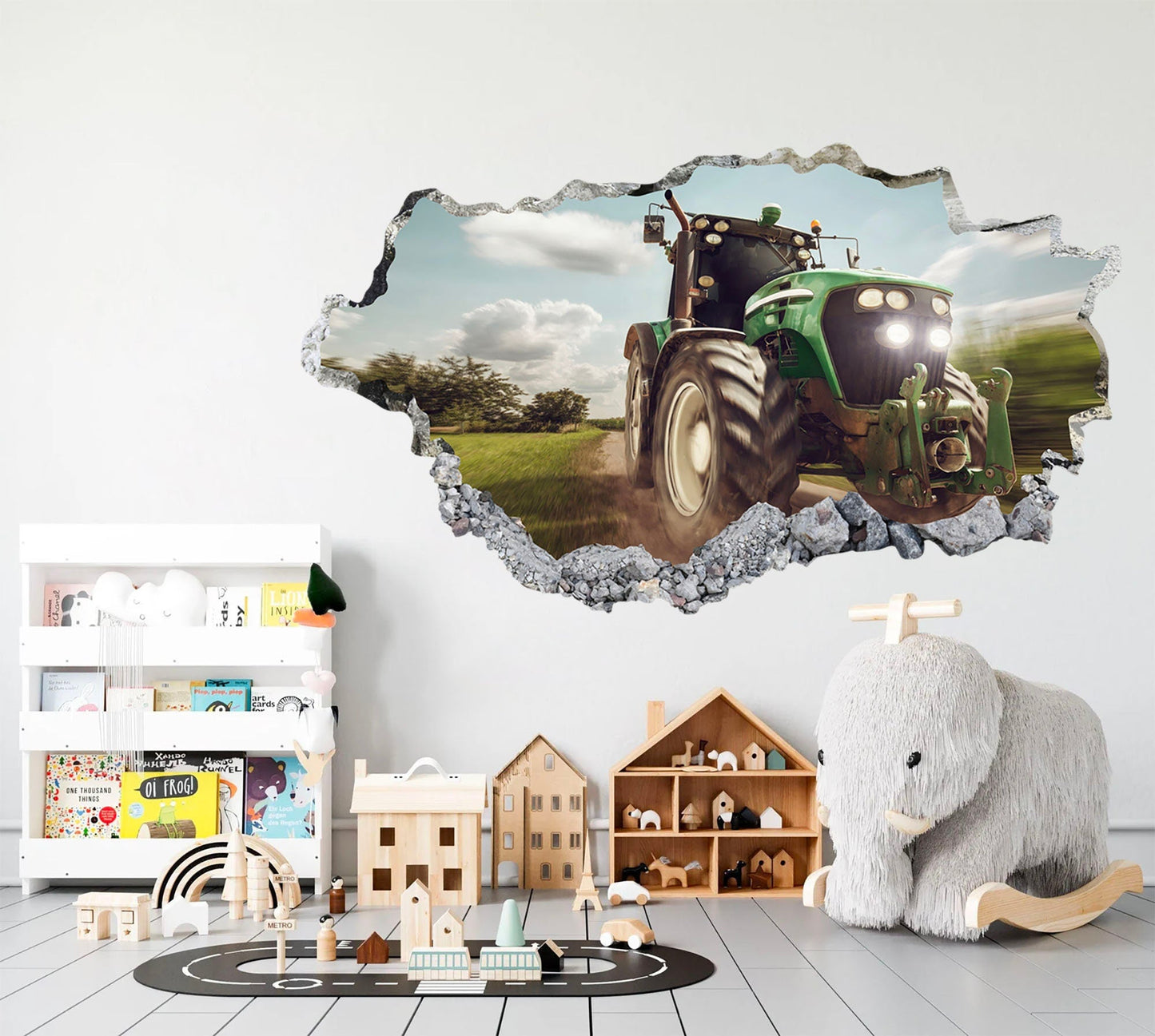 Rural Retreat Tractor on Farm behind a Broken Wall - Removable Peel and Stick
