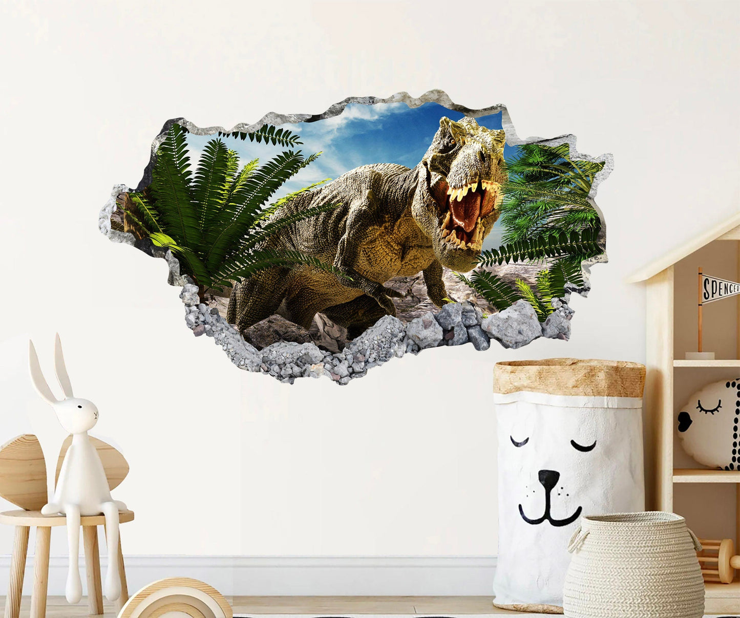 Jurassic Tyrannosaurus Rex 3D Wall Decal: Breaking Through Walls - BR302
