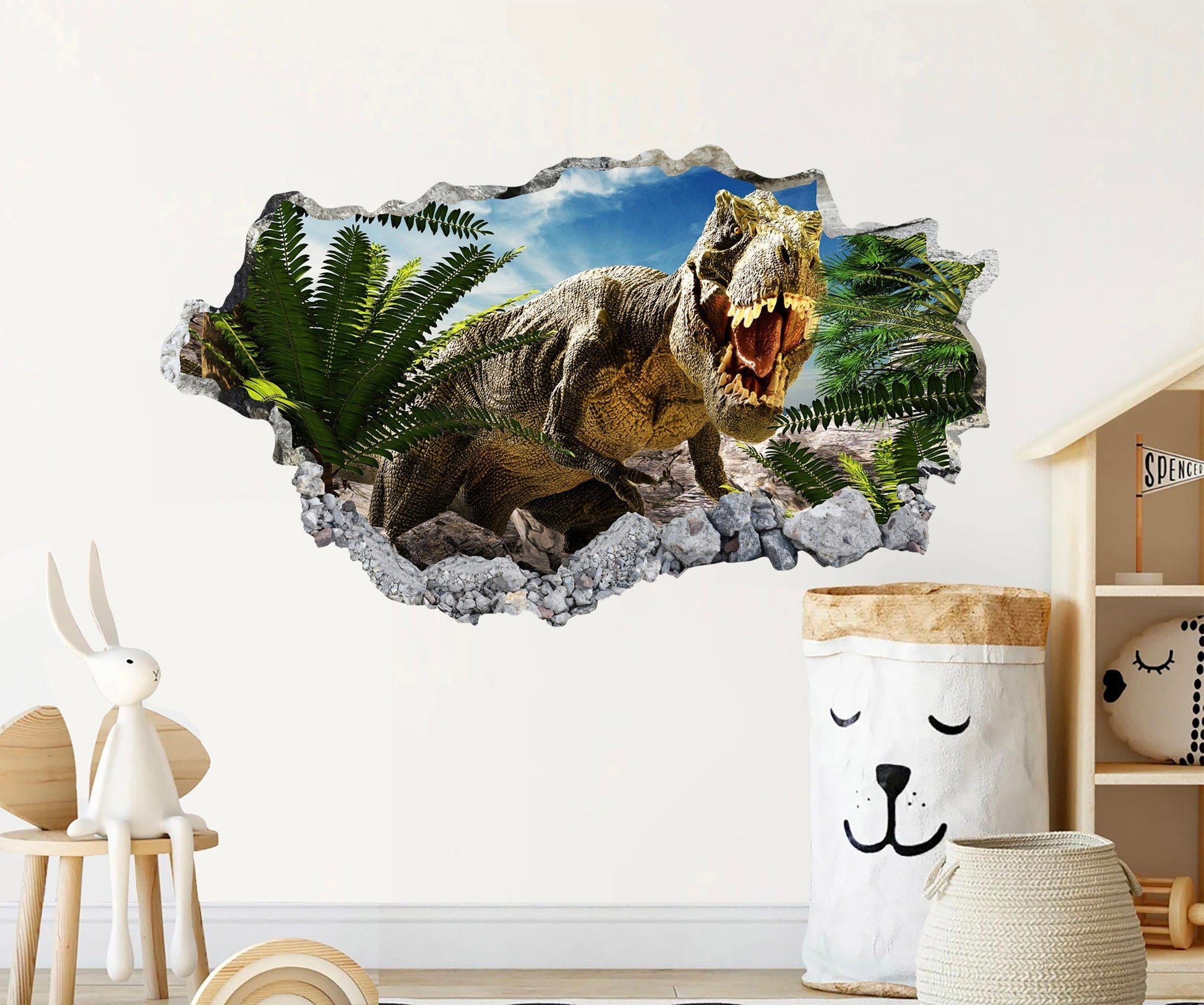 Jurassic Tyrannosaurus Rex 3D Wall Decal: Breaking Through Walls - BR302