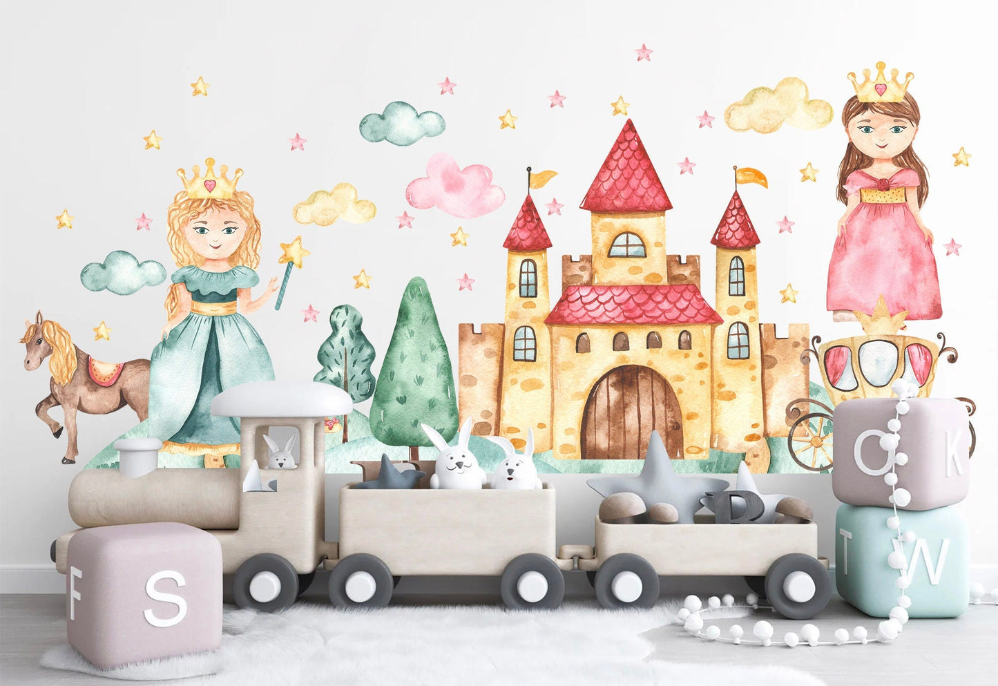 Dreamy Princess Castle and Carriage Wall Decal for Girls' Room - BR313