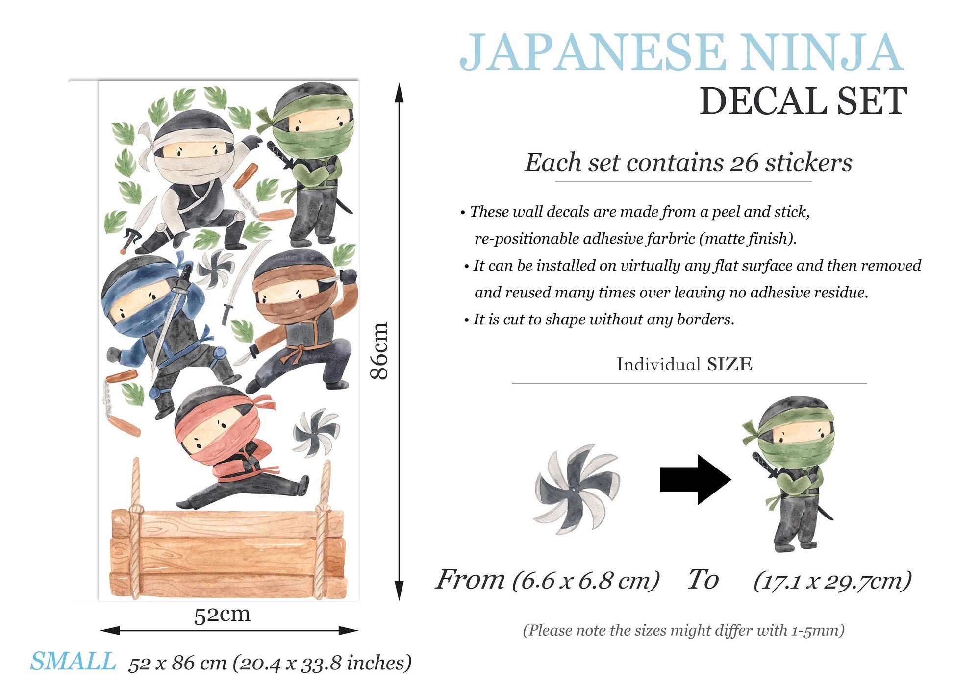 Personalized Name Customizable Ninja Warriors Action Wood Plaque Wall Decal - BR304