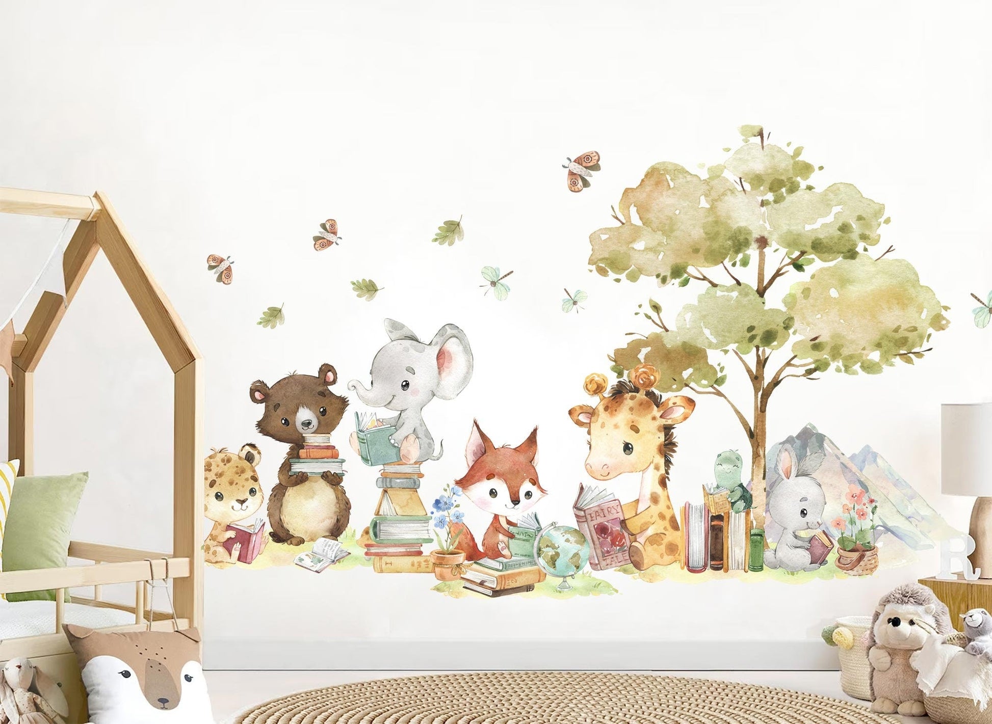 Safari Animals Learning Adventure Wall Decal - Giraffes Leopards Elephants Foxes - BR324
