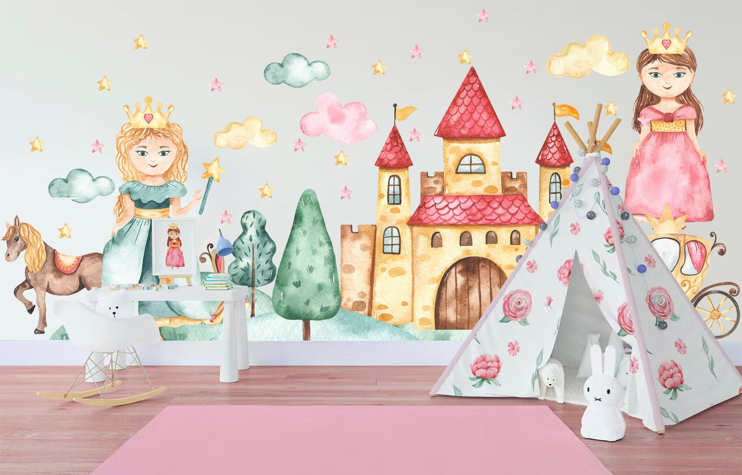 Dreamy Princess Castle and Carriage Wall Decal for Girls' Room - BR313