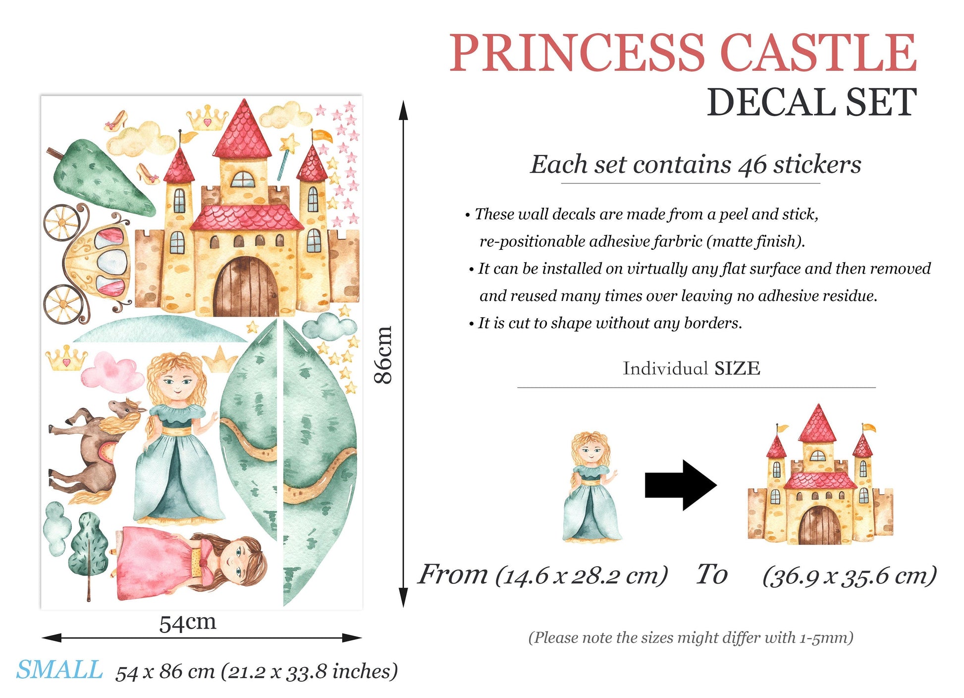 Dreamy Princess Castle and Carriage Wall Decal for Girls' Room - BR313
