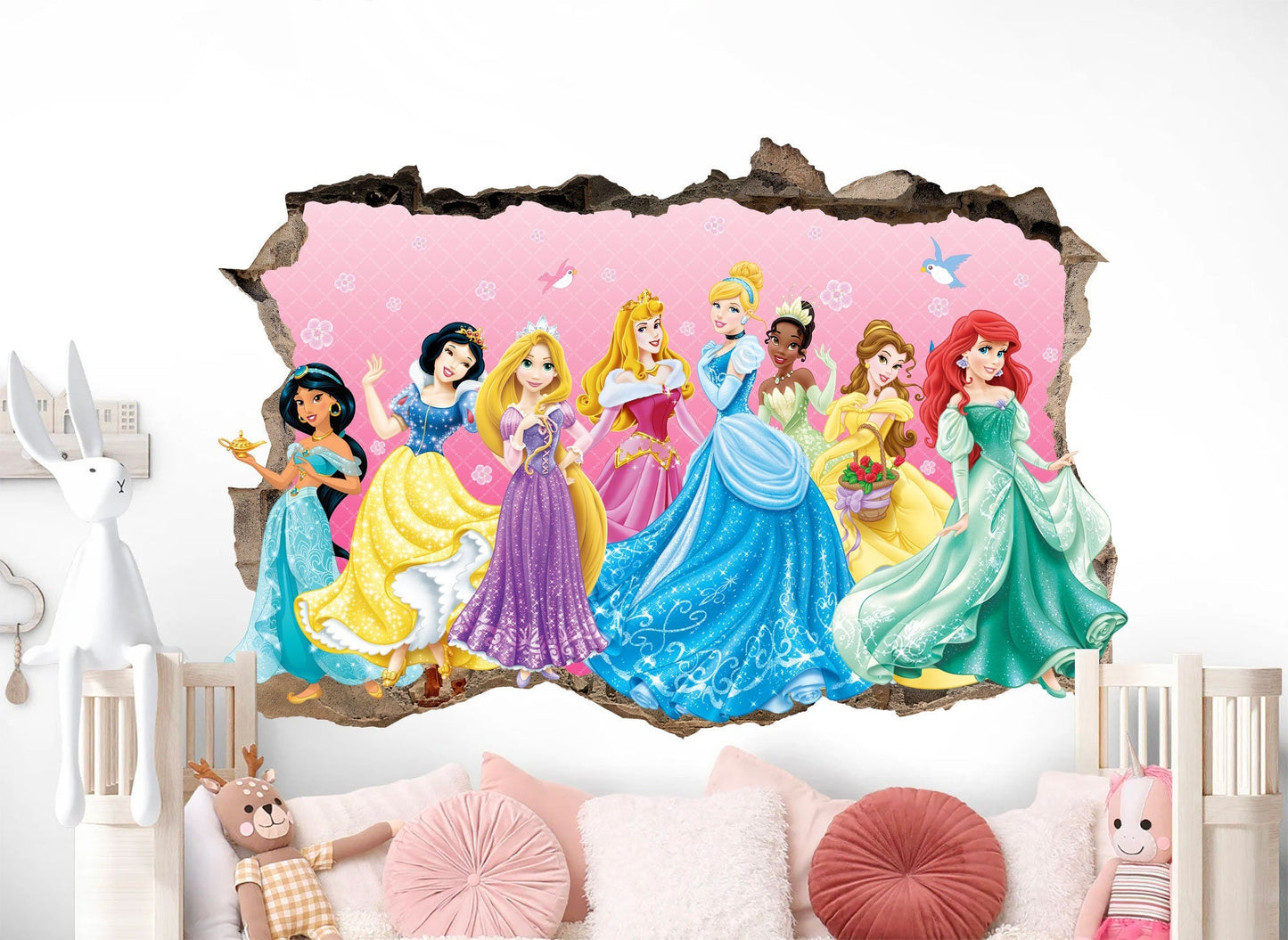 Enchanted Princesses: 3D Wall Decal with Beautiful Broken Wall Backdrop