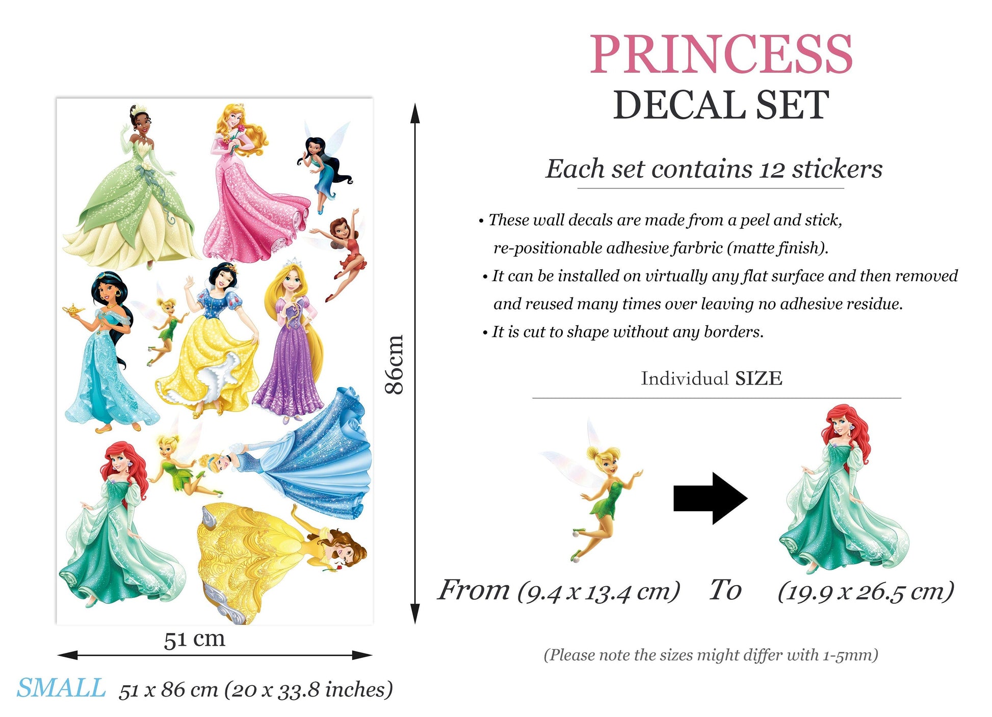 Enchanting Princesses & Fairies Wall Decal Collection - Removable Peel and Stick