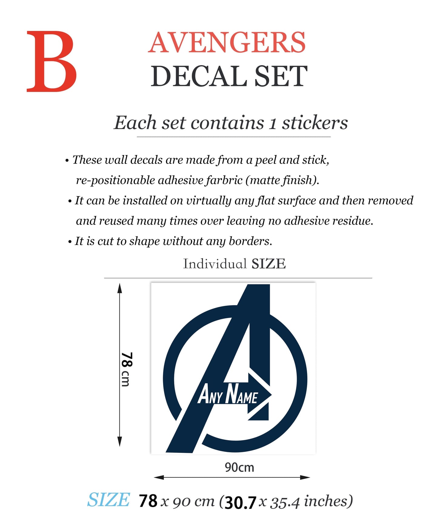 Personalised Name with Avengers LOGO Custom Edition Wall Decal - Boys Room Decoration