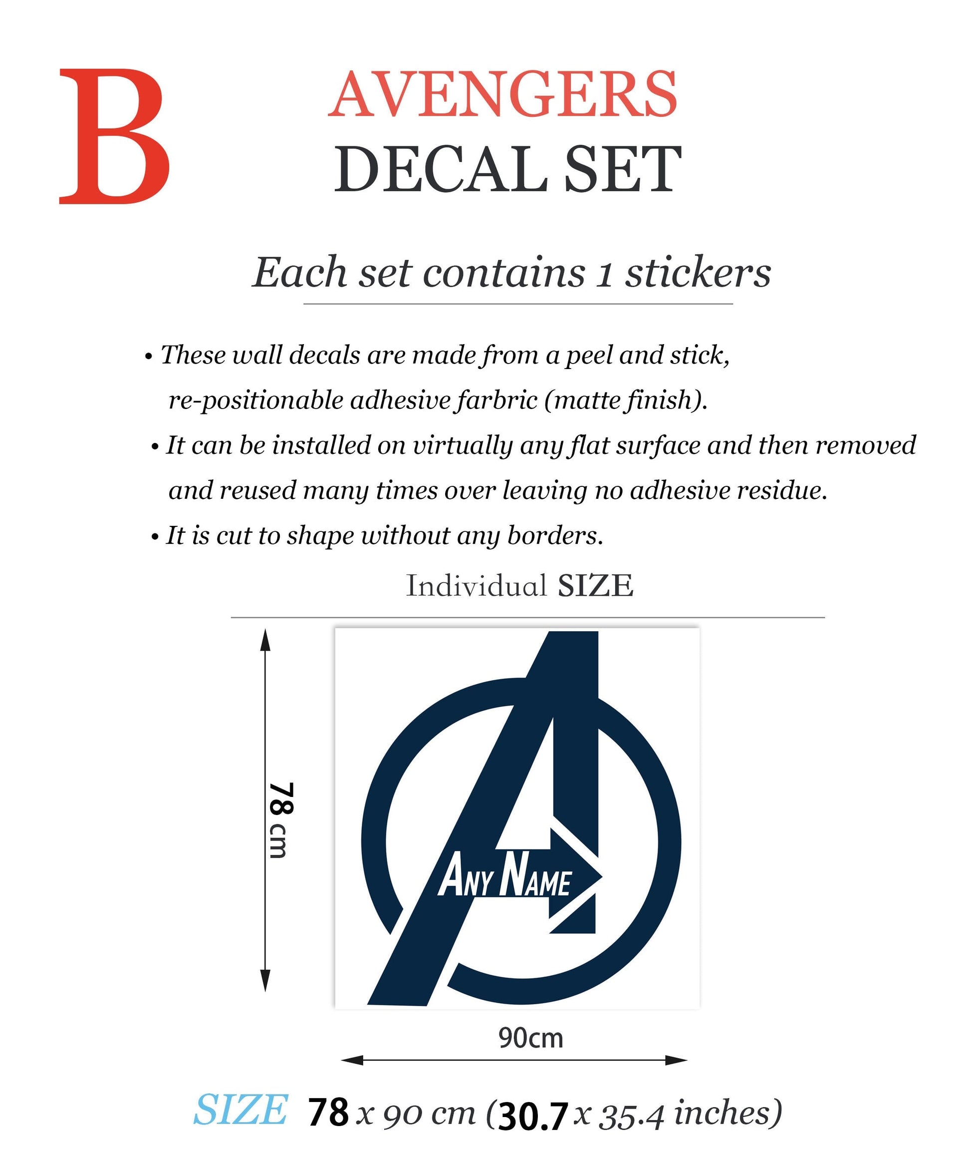 Personalised Name with Avengers LOGO Custom Edition Wall Decal - Boys Room Decoration