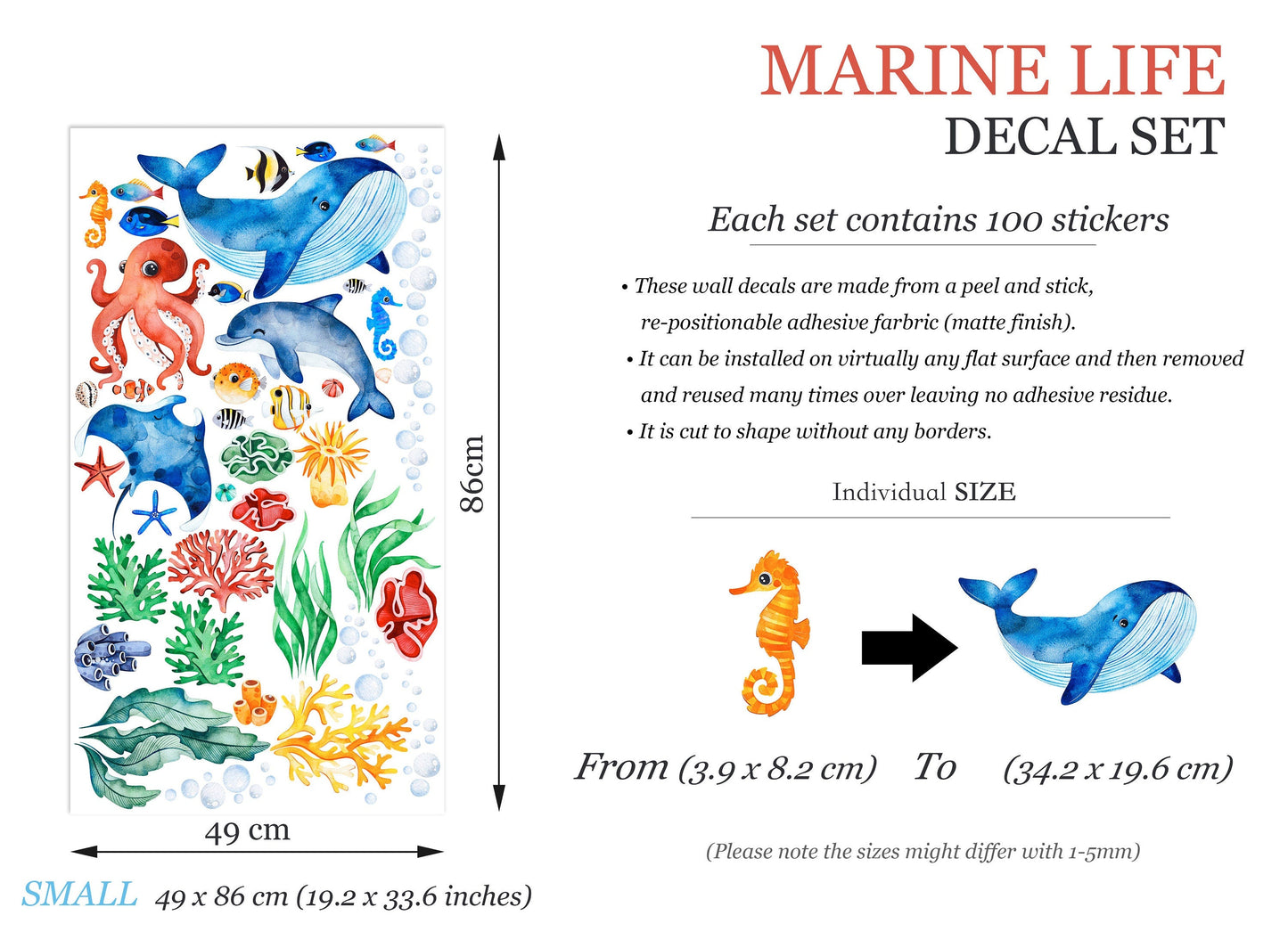 Ocean Baby Buddies Wall Decal - Whales, Dolphins, Octopuses, and More Playing Together - BR336