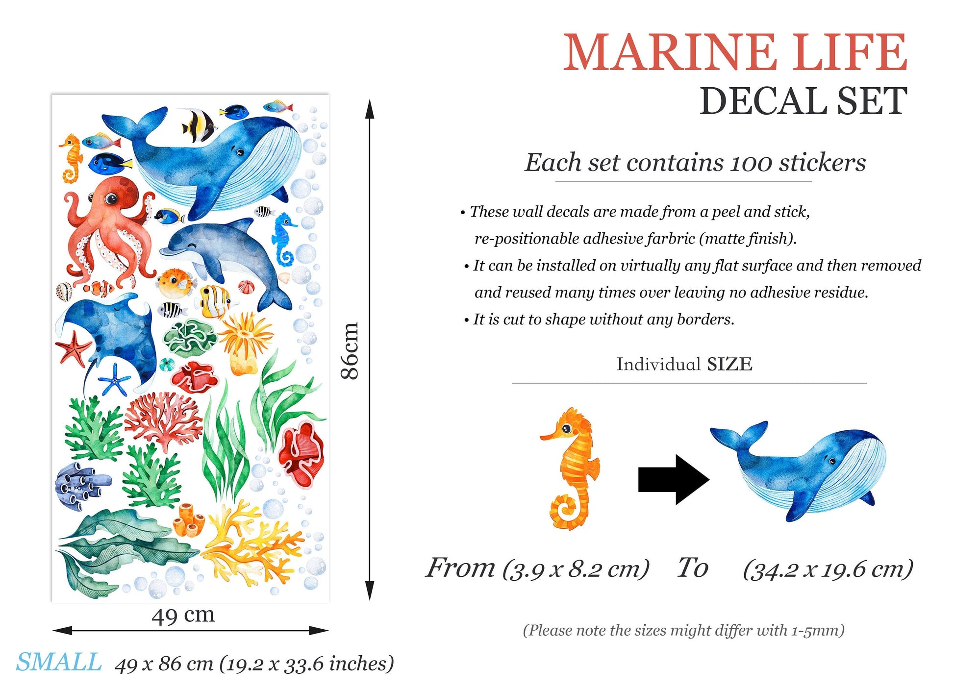 Ocean Baby Buddies Wall Decal - Whales, Dolphins, Octopuses, and More Playing Together - BR336