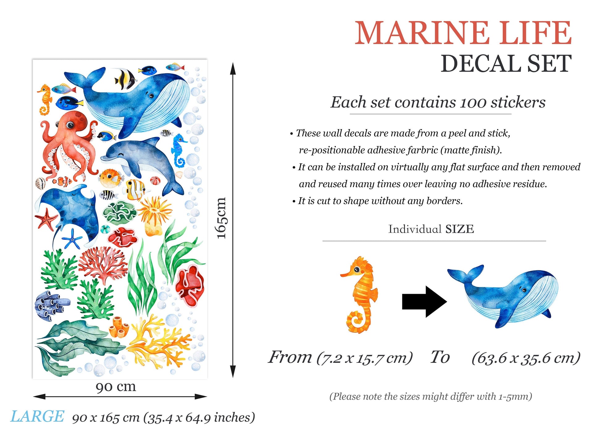 Ocean Baby Buddies Wall Decal - Whales, Dolphins, Octopuses, and More Playing Together - BR336