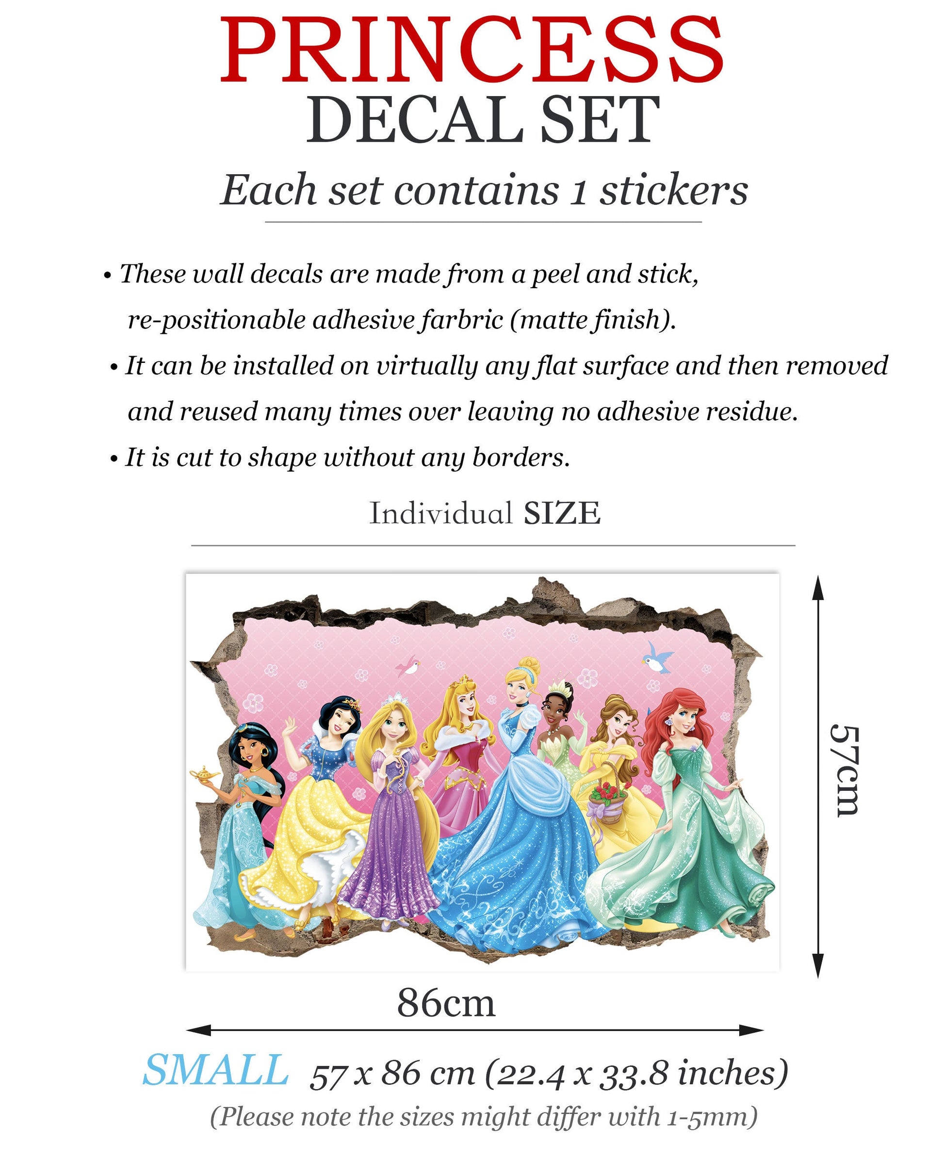 Enchanted Princesses: 3D Wall Decal with Beautiful Broken Wall Backdrop