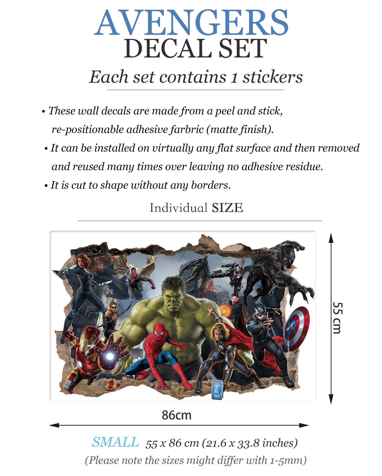 Hulk Leading Marvel Universe Superheroes Smashing Through Wall Decal