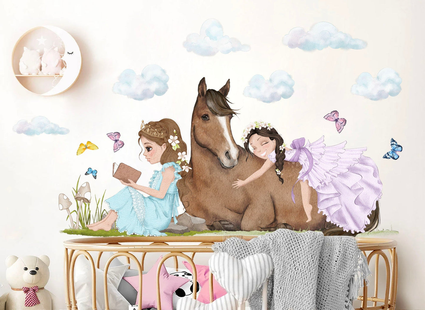 Resting Princesses with Horse Wall Decal - Girls' Room Decor - BR349
