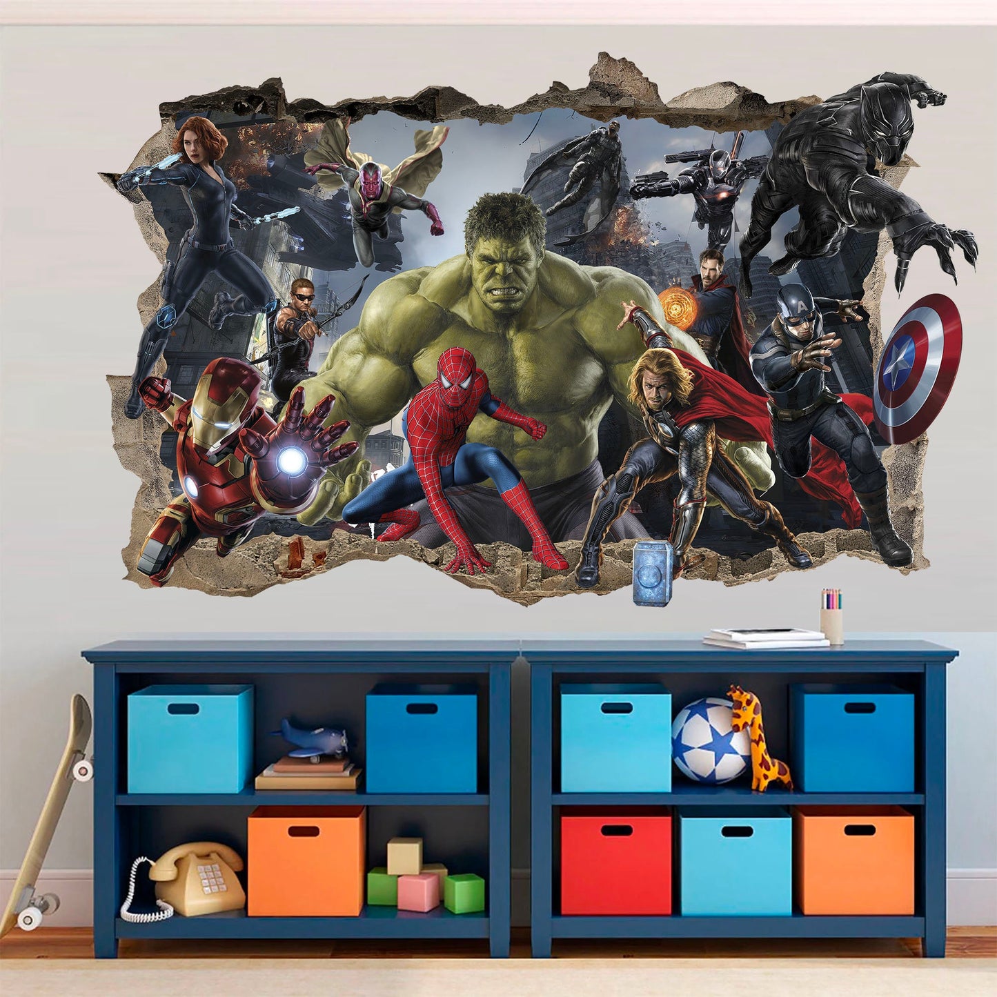 Hulk Leading Marvel Universe Superheroes Smashing Through Wall Decal