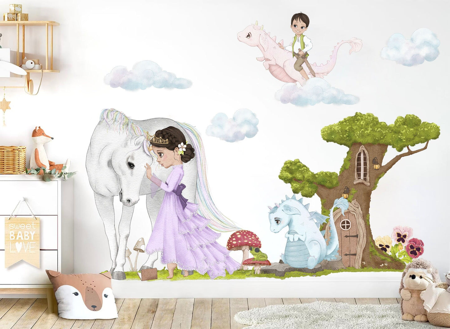 Enchanted Princess with White Horse Wall Decal - Girls' Room Decor - BR347