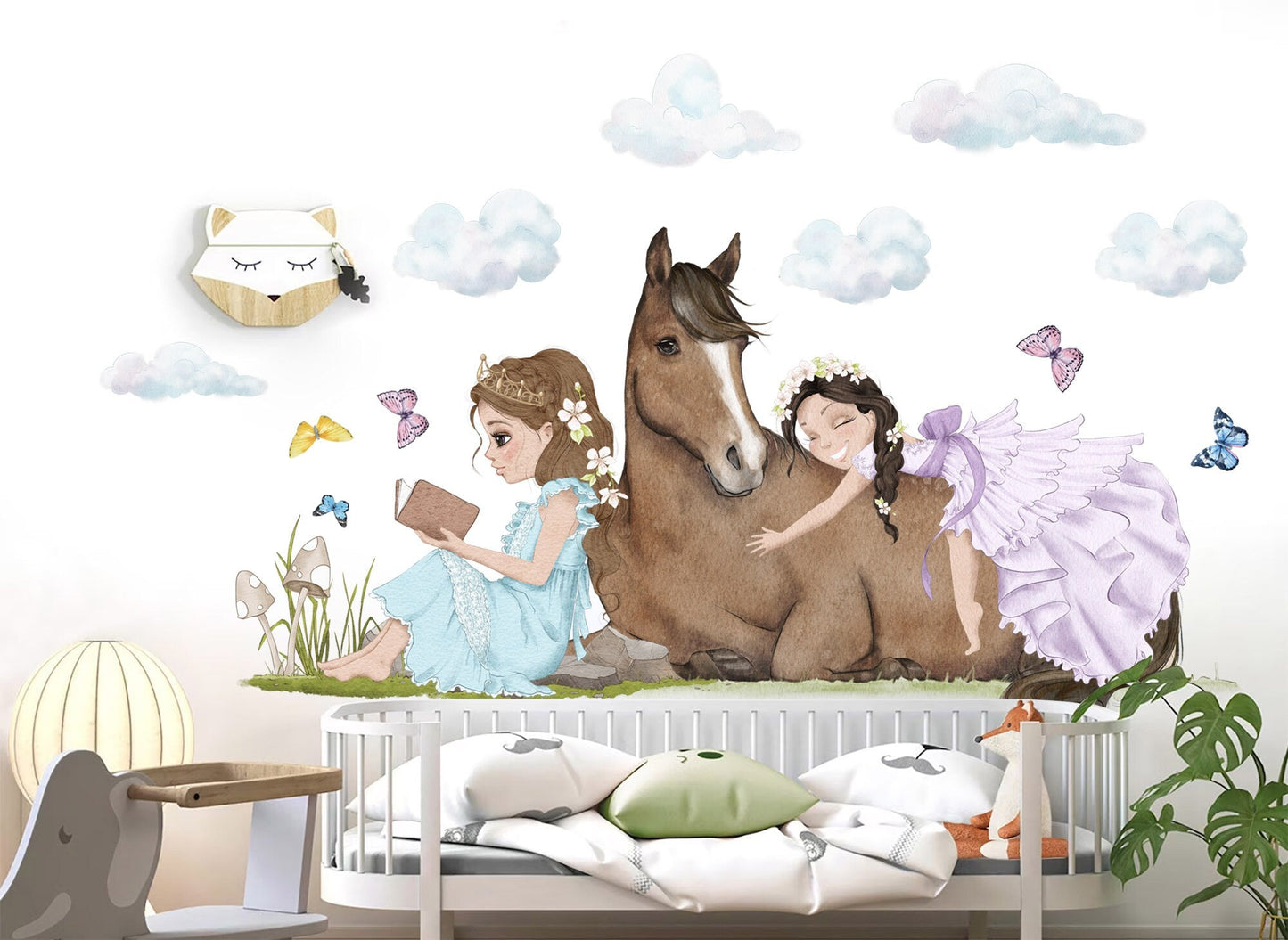 Resting Princesses with Horse Wall Decal - Girls' Room Decor - BR349