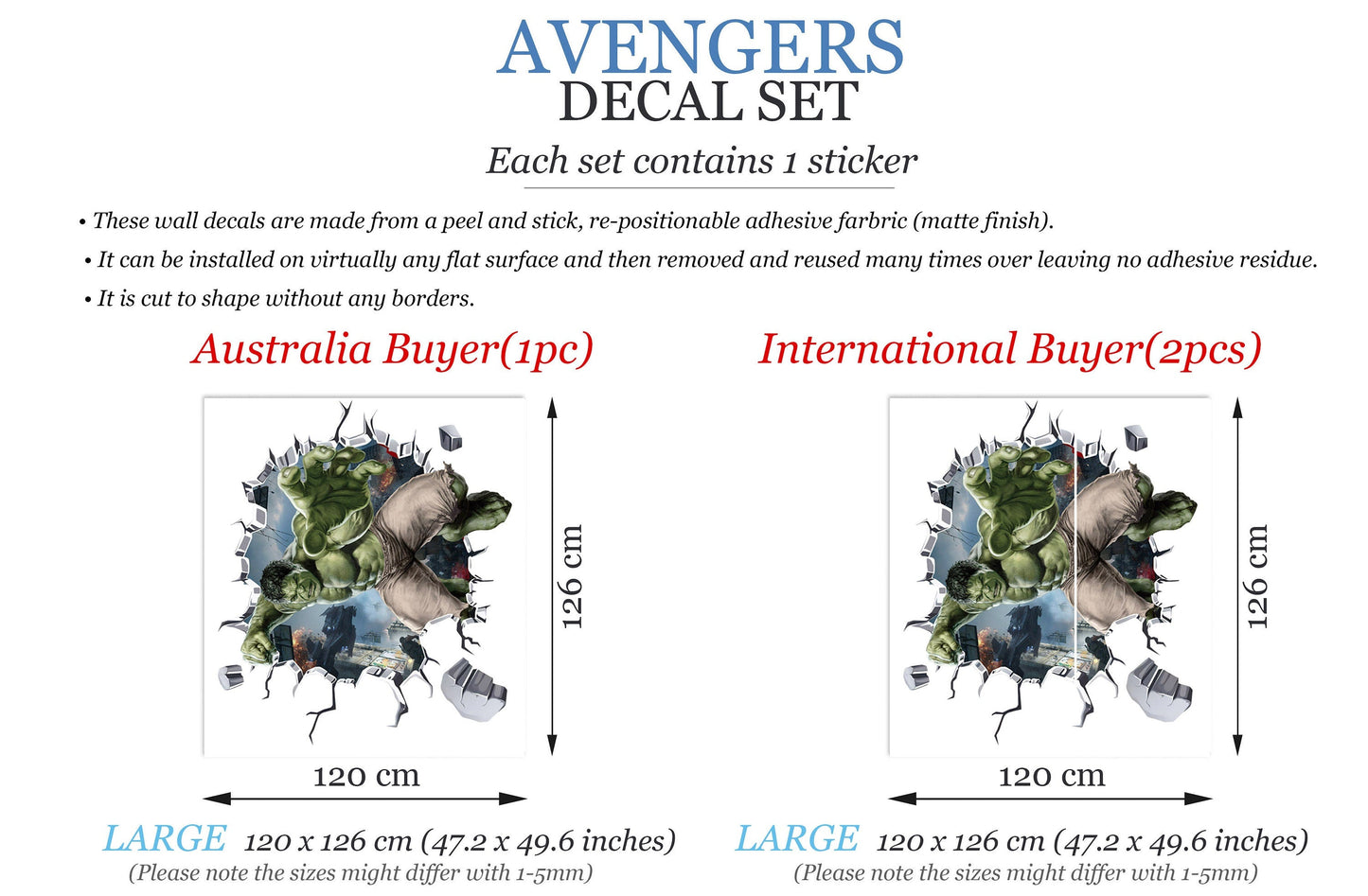 Avengers Hulk Spiderman Captain America Ironman 3D Broken Wall Decal