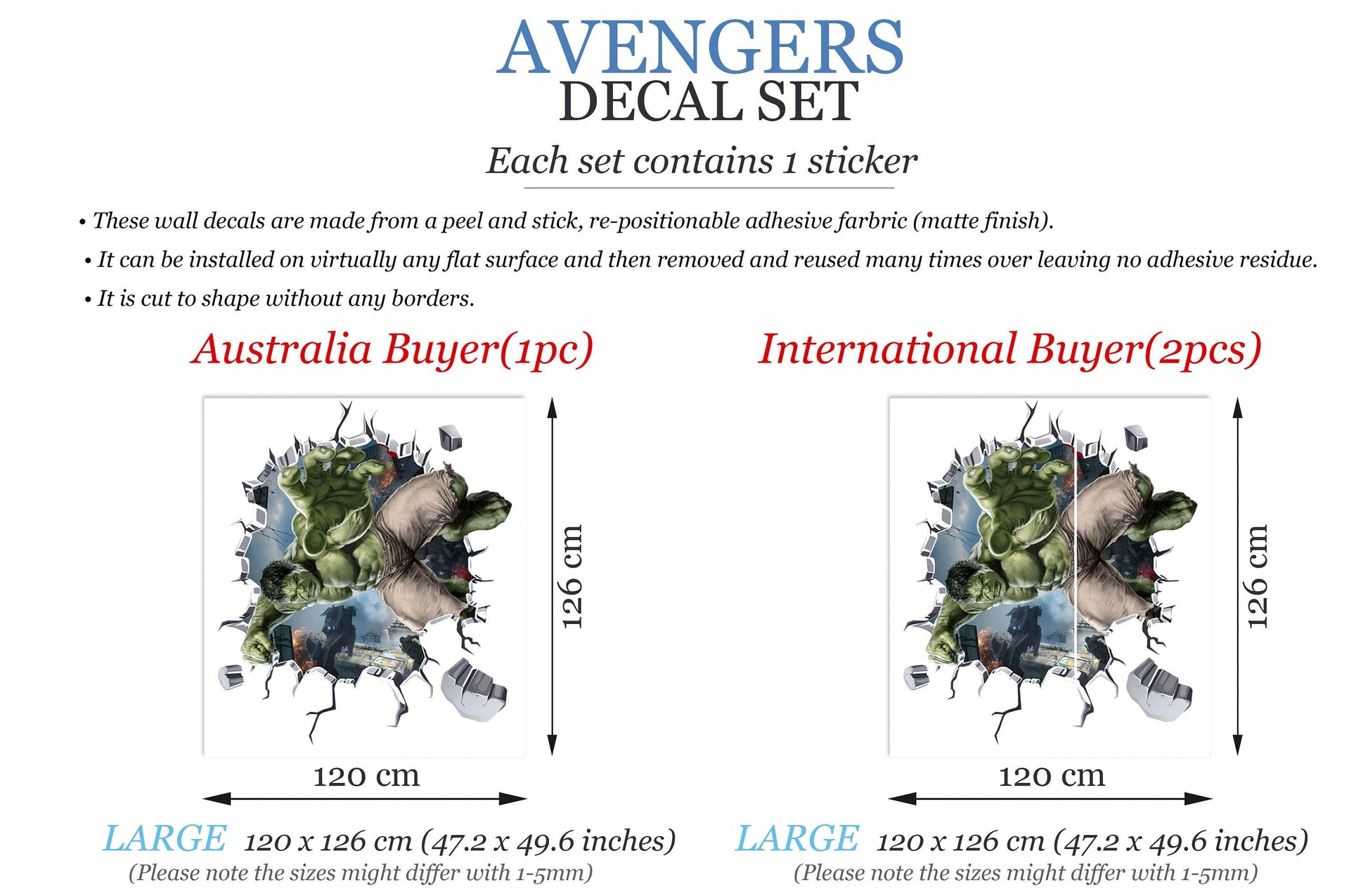 Avengers Hulk Spiderman Captain America Ironman 3D Broken Wall Decal